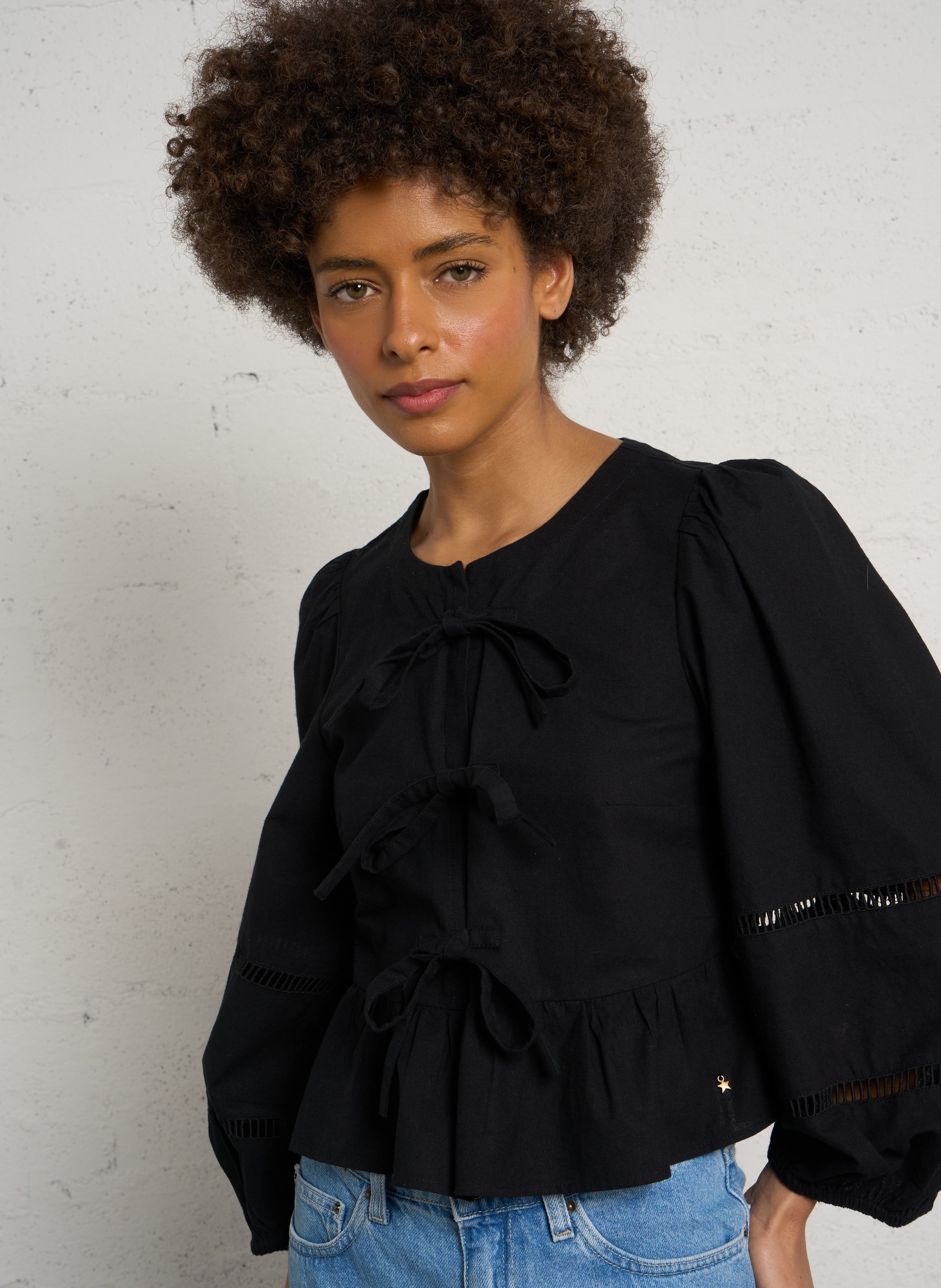 Rechte top met striklinten DES PETITS HAUTS Zwart