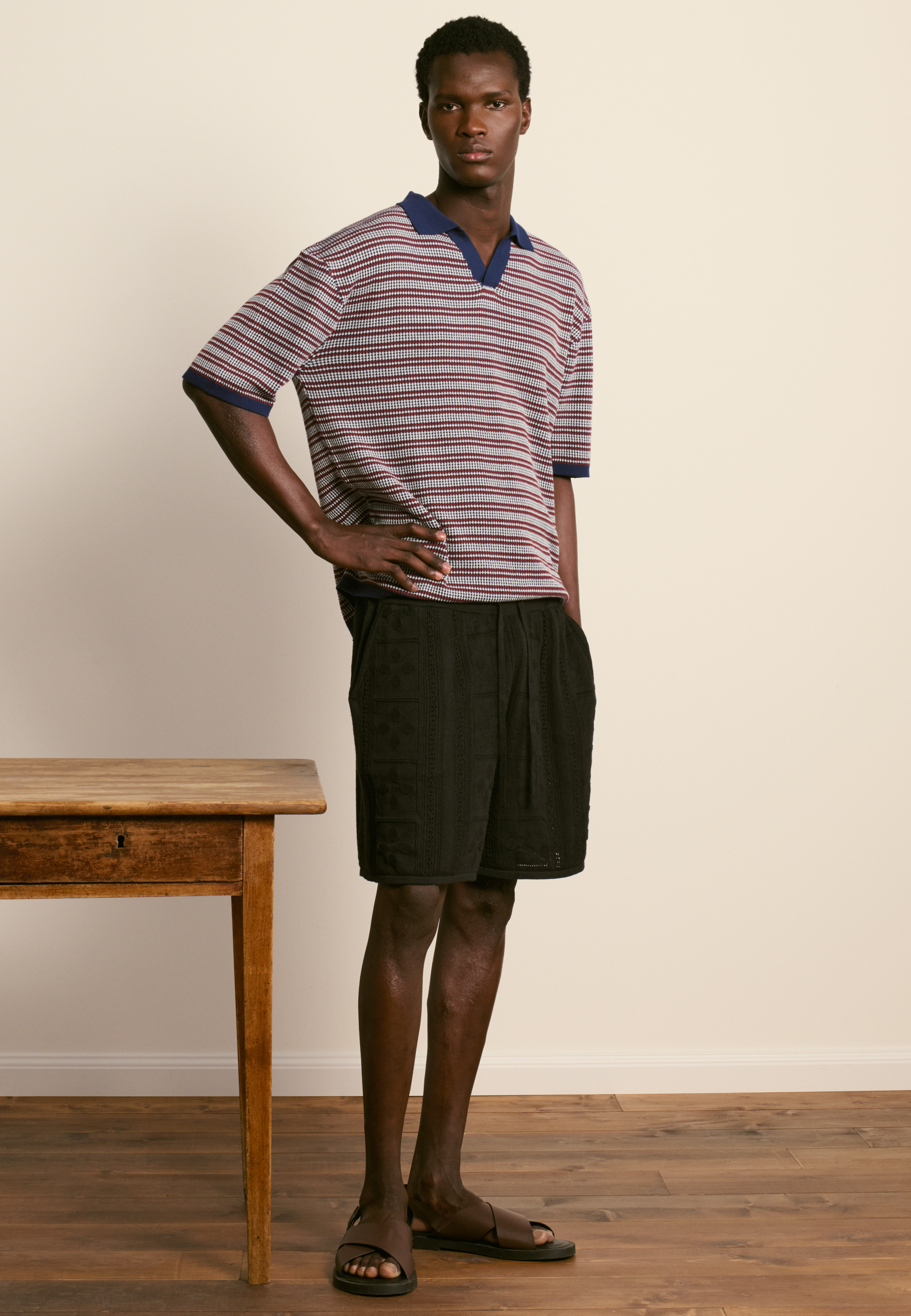 Polo à motifs en coton biologique MAISON MONTAGUT Bleu