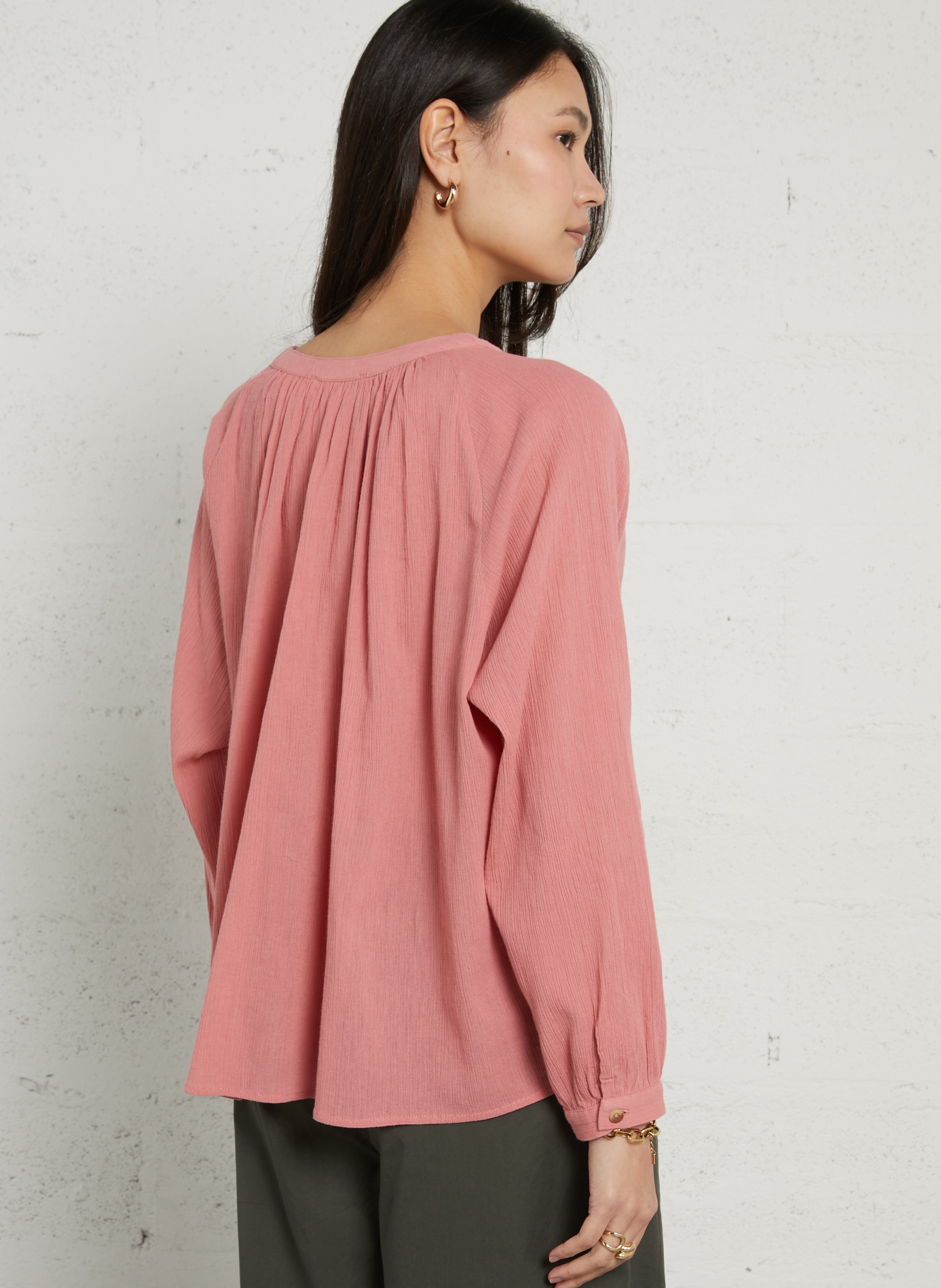 Oversized V-neck cotton blouse LA PETITE ETOILE Pink