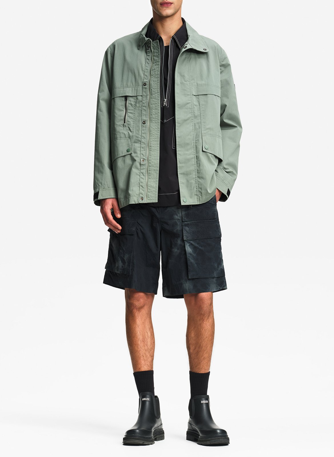 Straight high-neck solid parka AIGLE Green