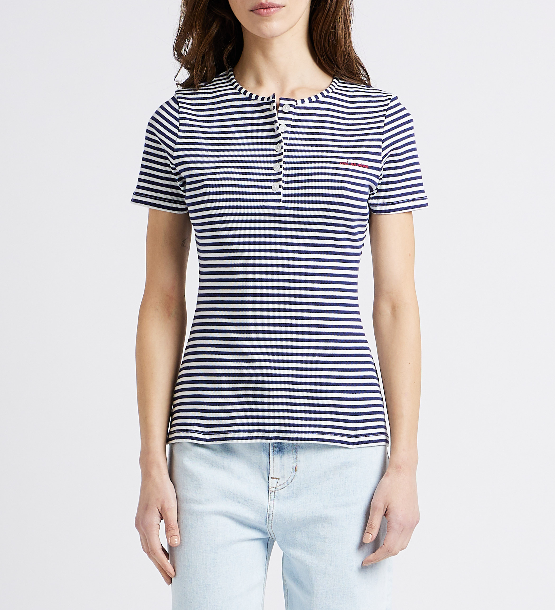 Top col tunisien en coton bio à rayures MAISON LABICHE Bleu