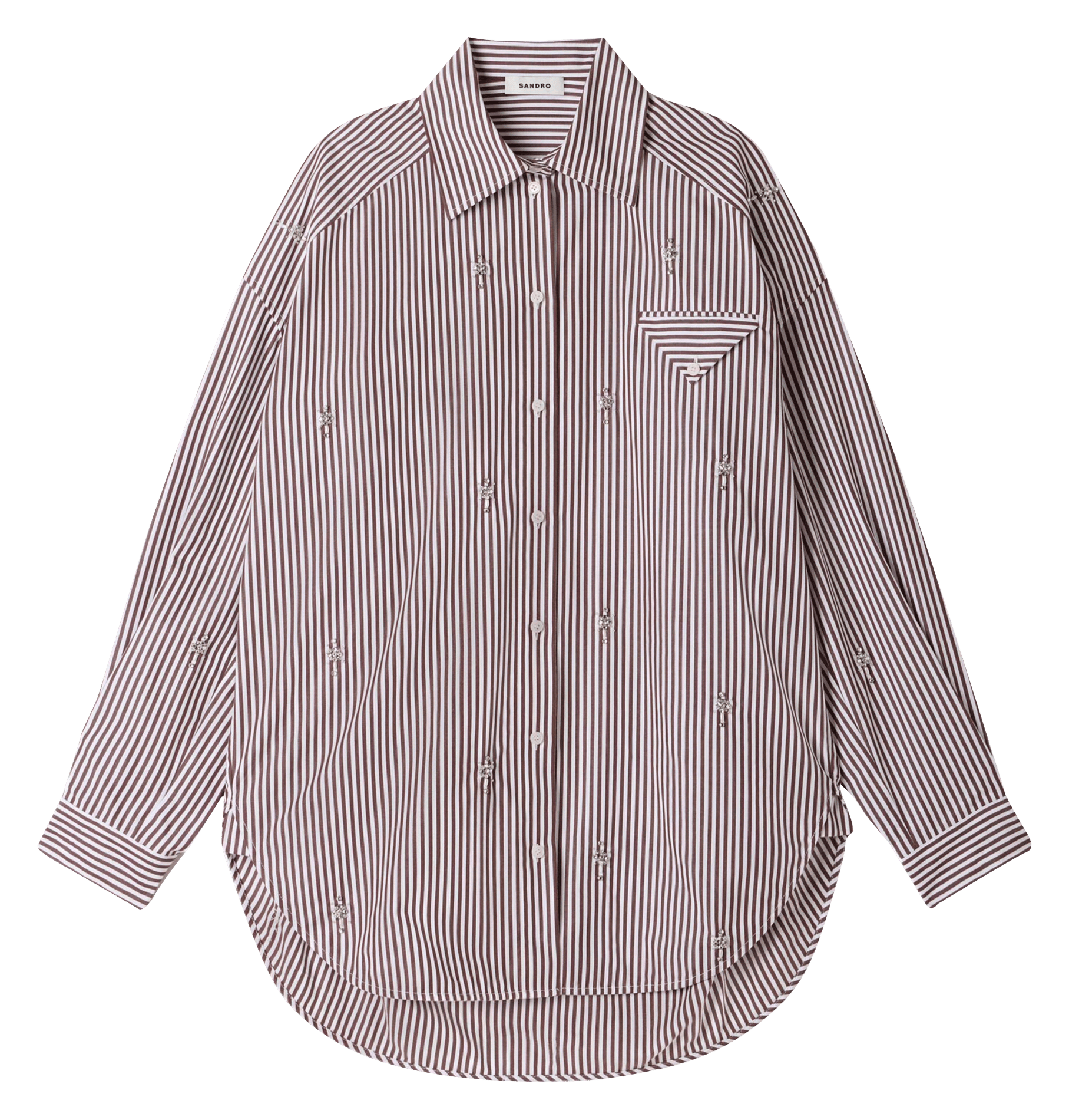 Oversized classic collar shirt in striped cotton blend SANDRO Brown