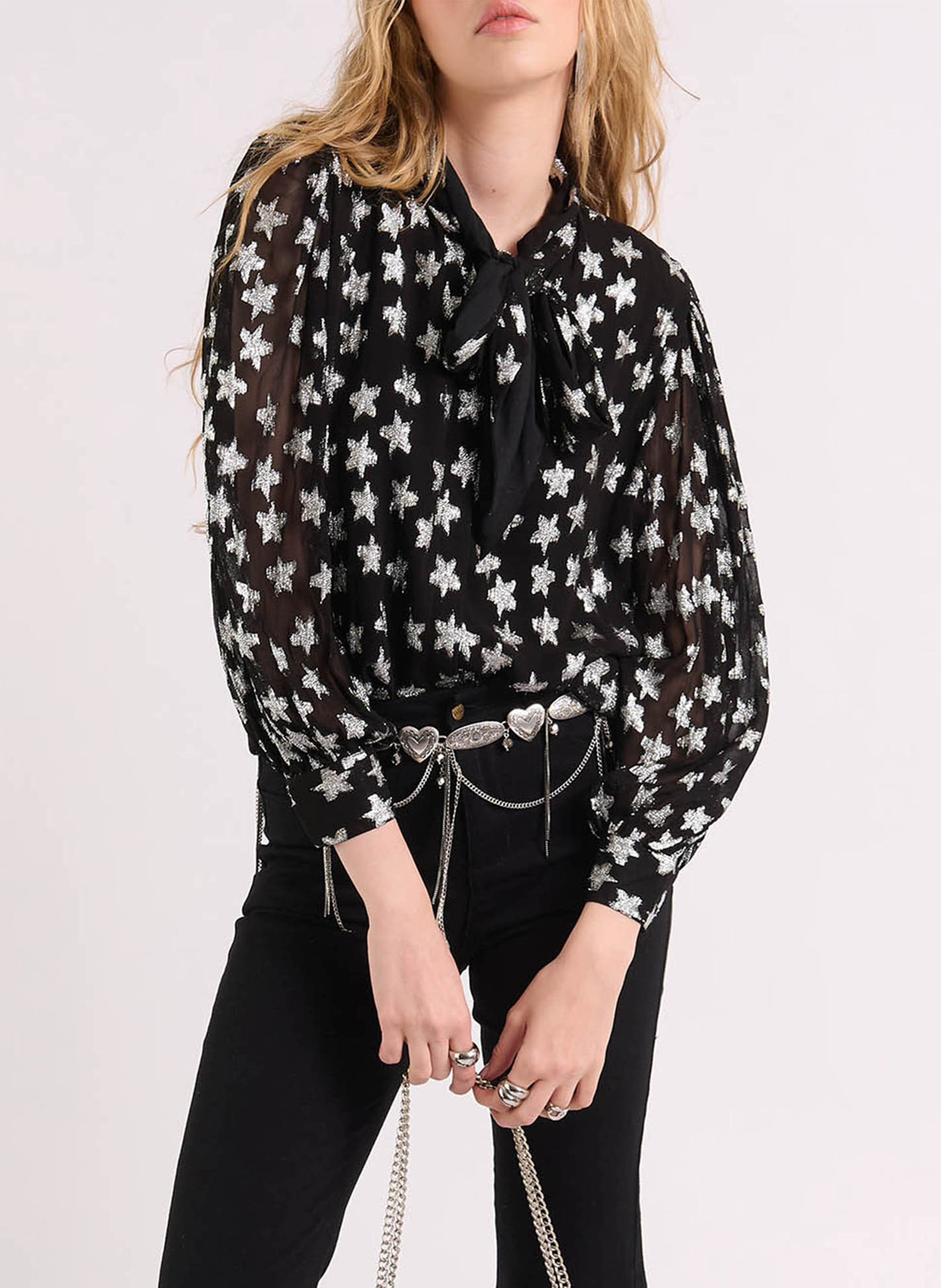 Chemise col lavallière WILD Noir