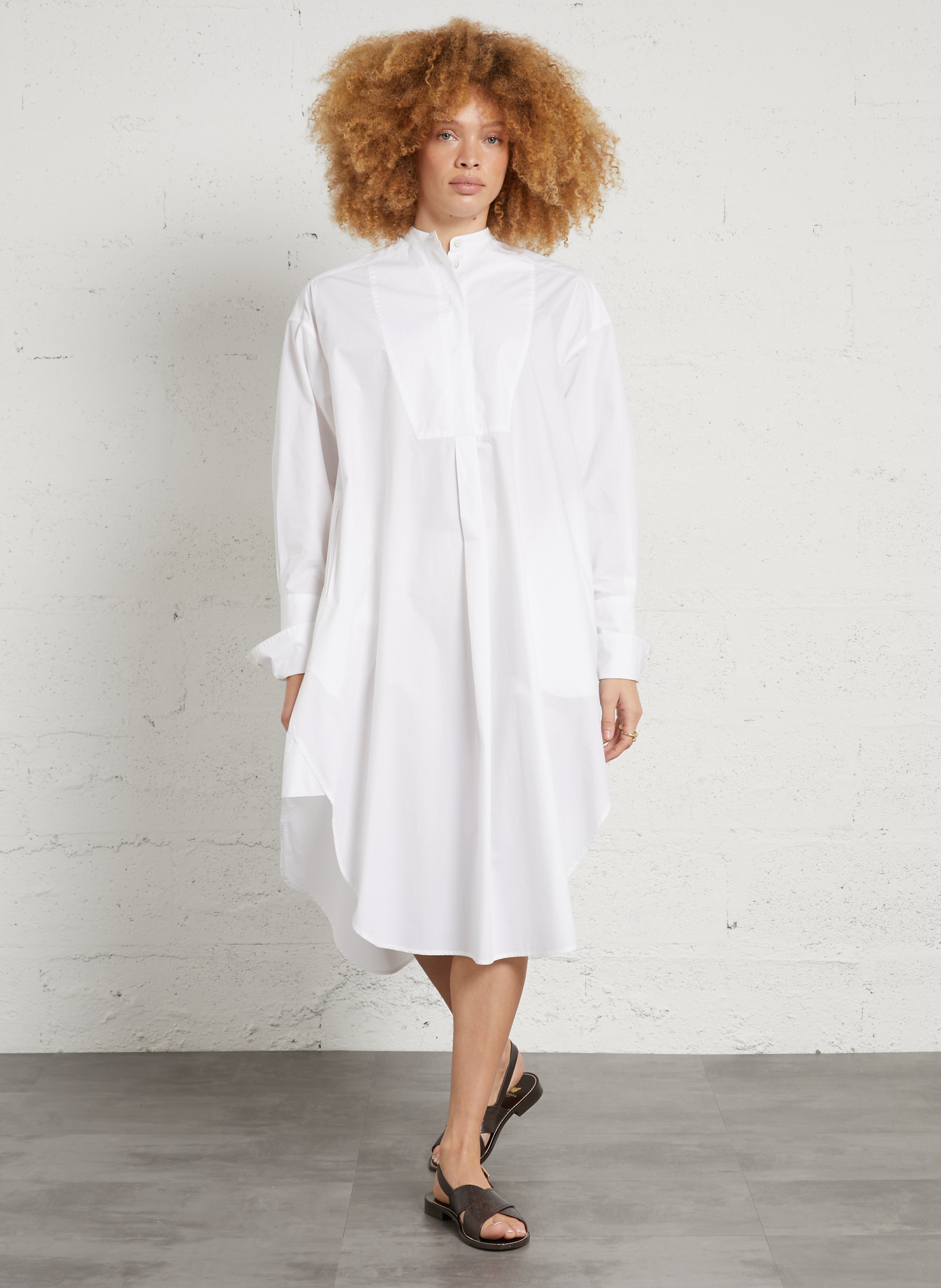 Langes Baumwollkleid mit Rundhalsausschnitt LAURENCE BRAS Weiss