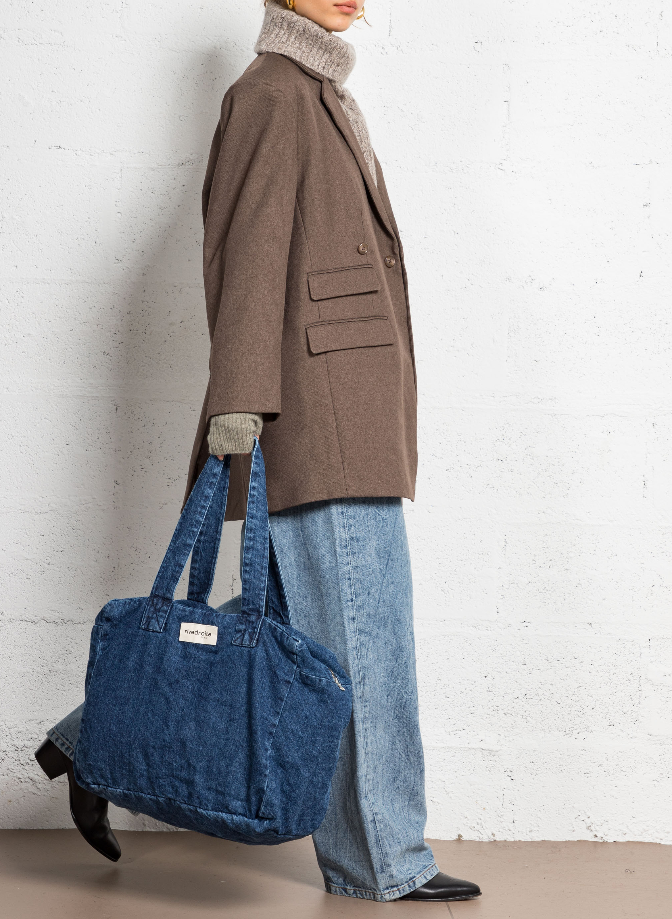 Sac week-end en denim de coton RIVEDROITE PARIS Bleu