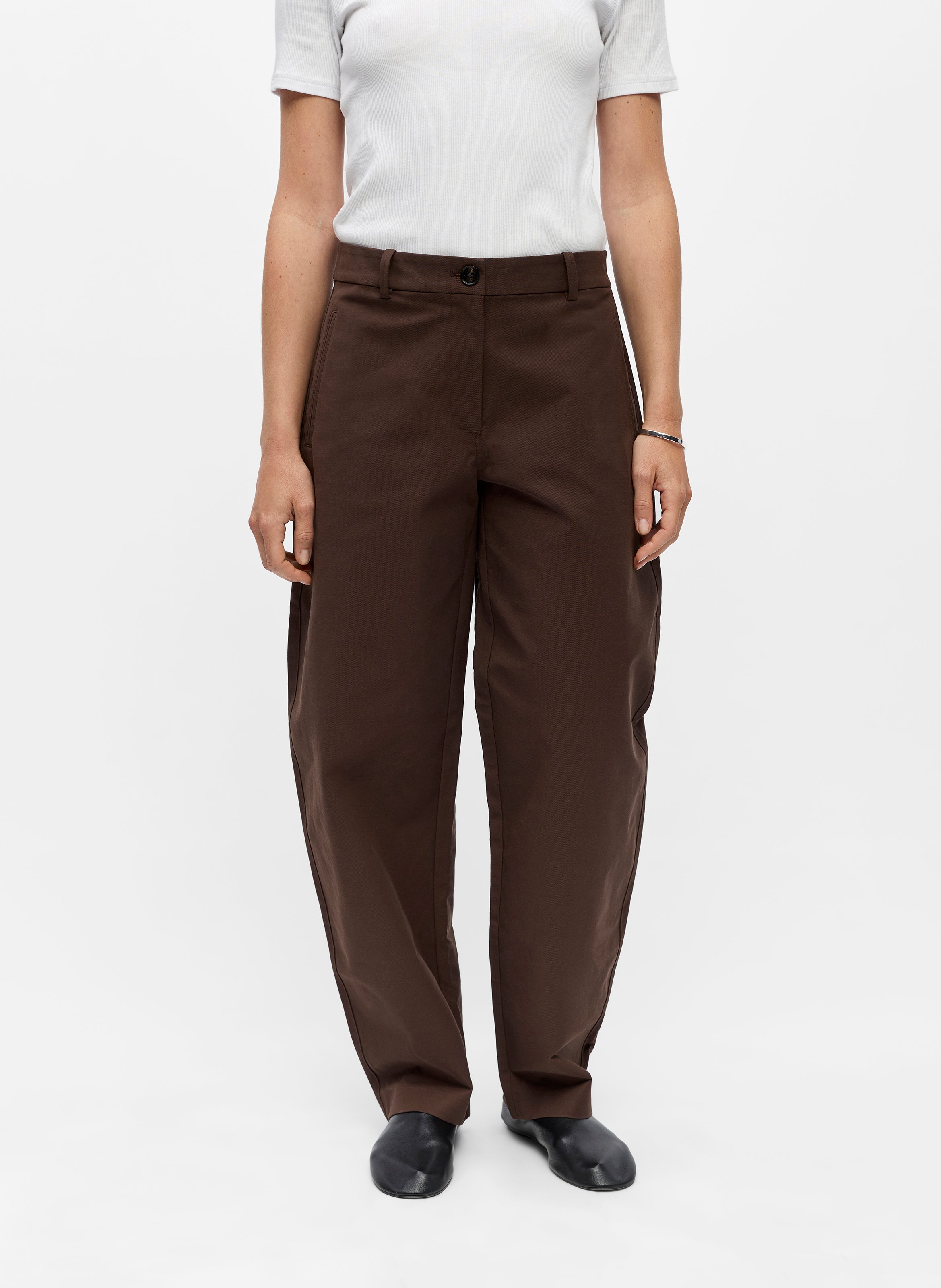 Barrel pants in mixed organic cotton OBJECT Brown