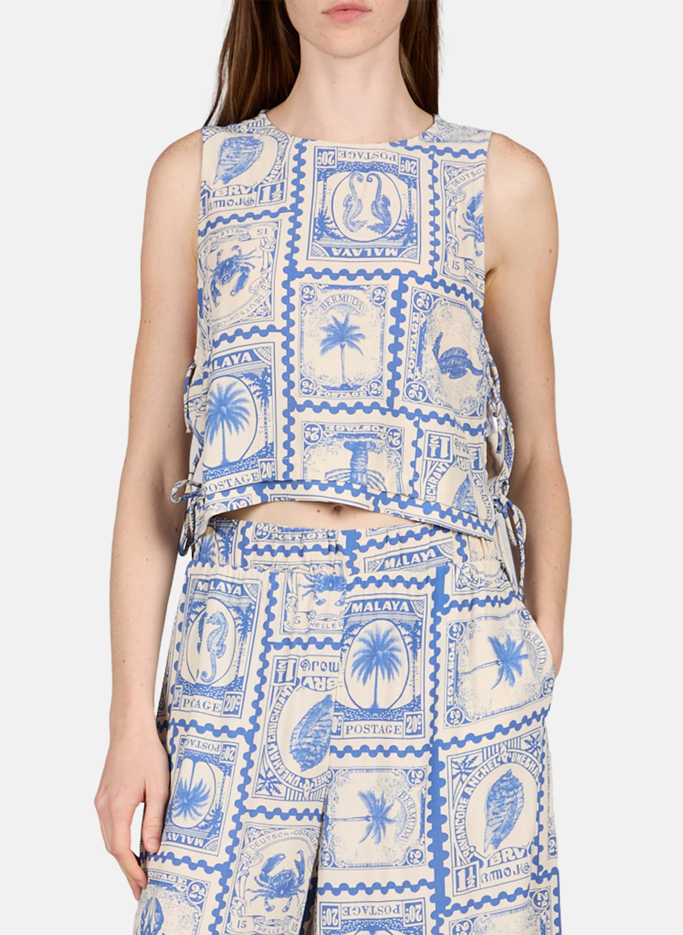 Printed sleeveless top OBJECT Beige