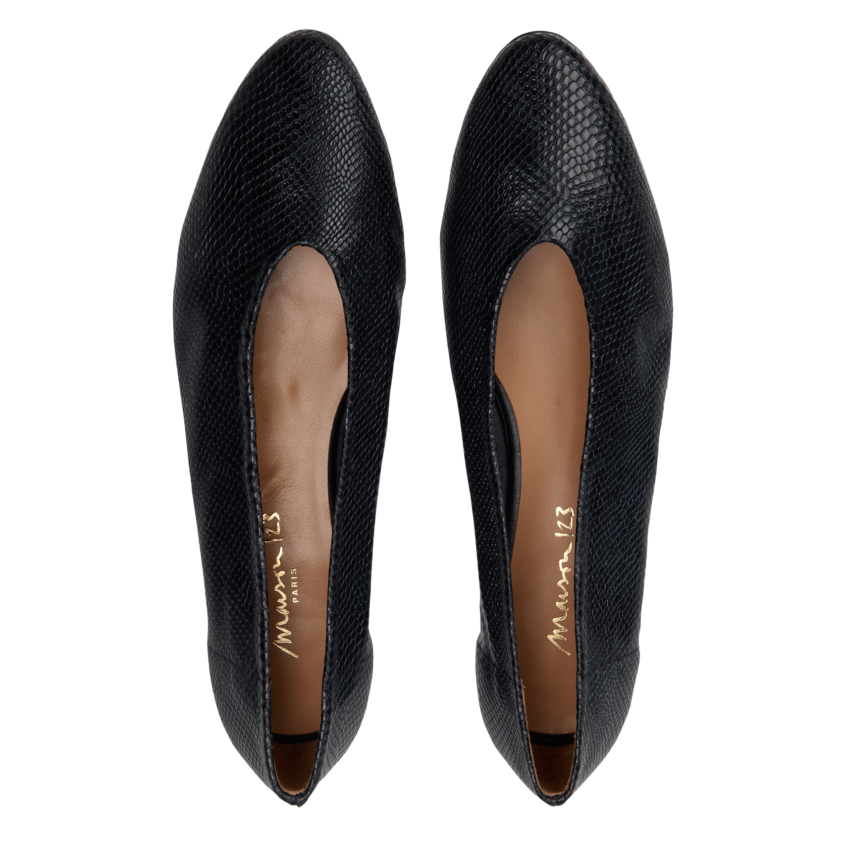 Leather Python Effect Ballerina Flats MAISON 123 Black