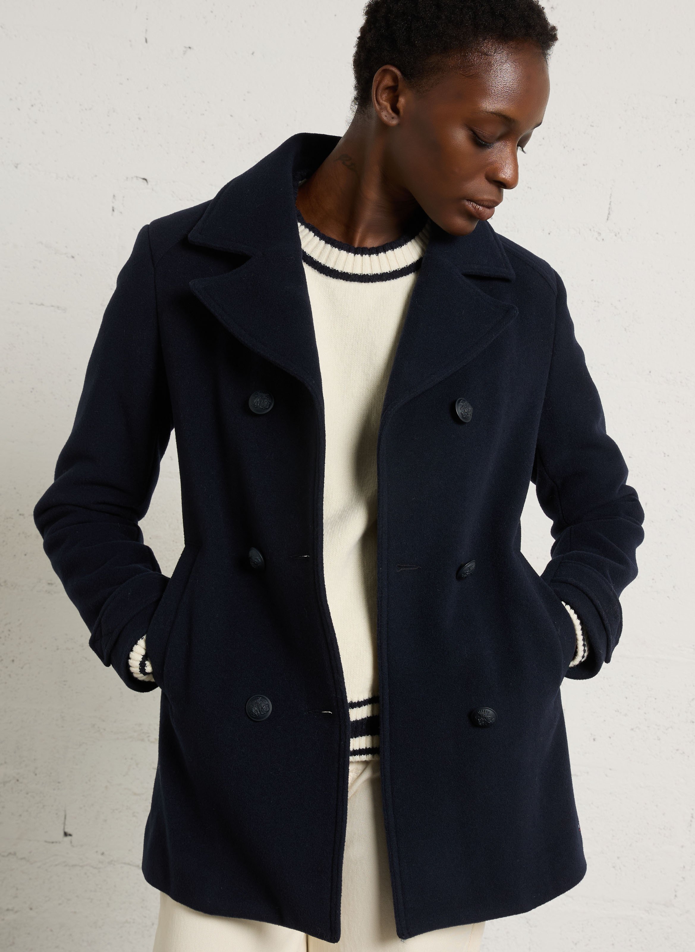 Manteau droit col tailleur en laine ARMOR LUX Bleu