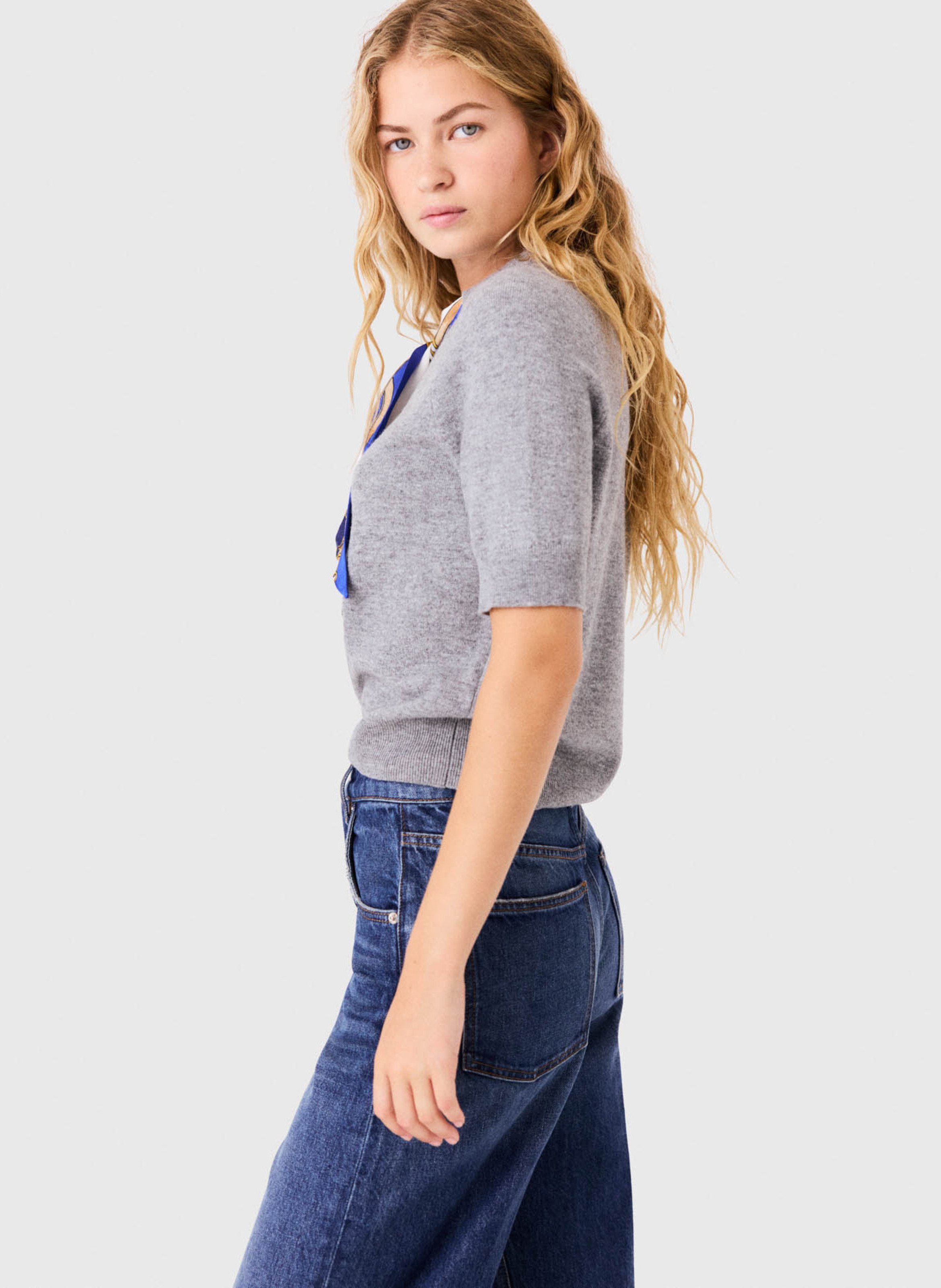 Pull droit col rond à foulard en laine mélangée MAJE Gris