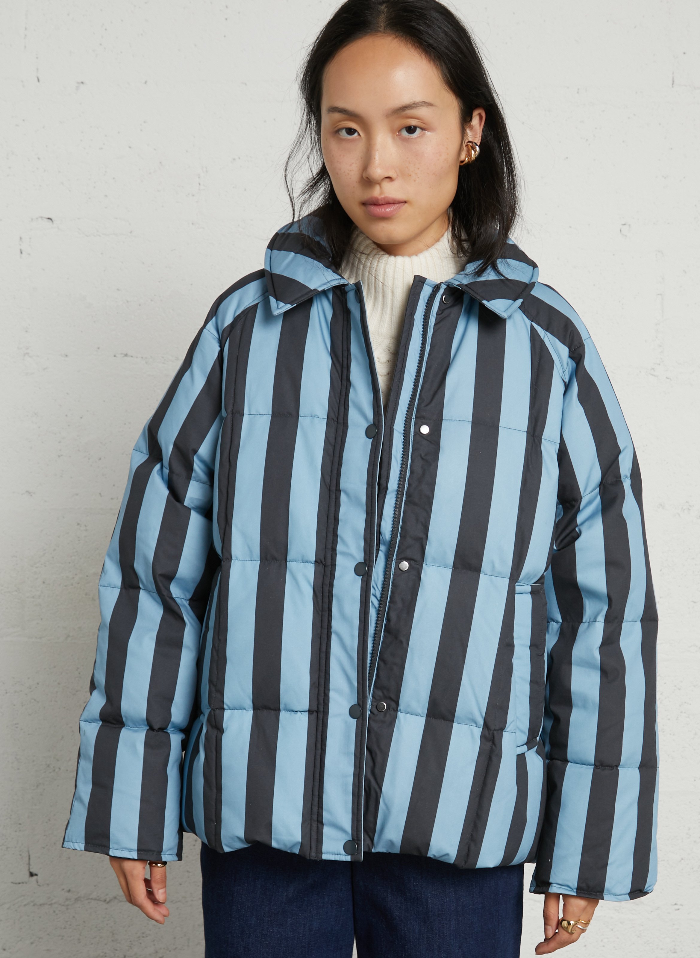 Steppjacke mit klassischem gestreiftem Kragen aus Baumwolle THE TINY BIG SISTER Blau