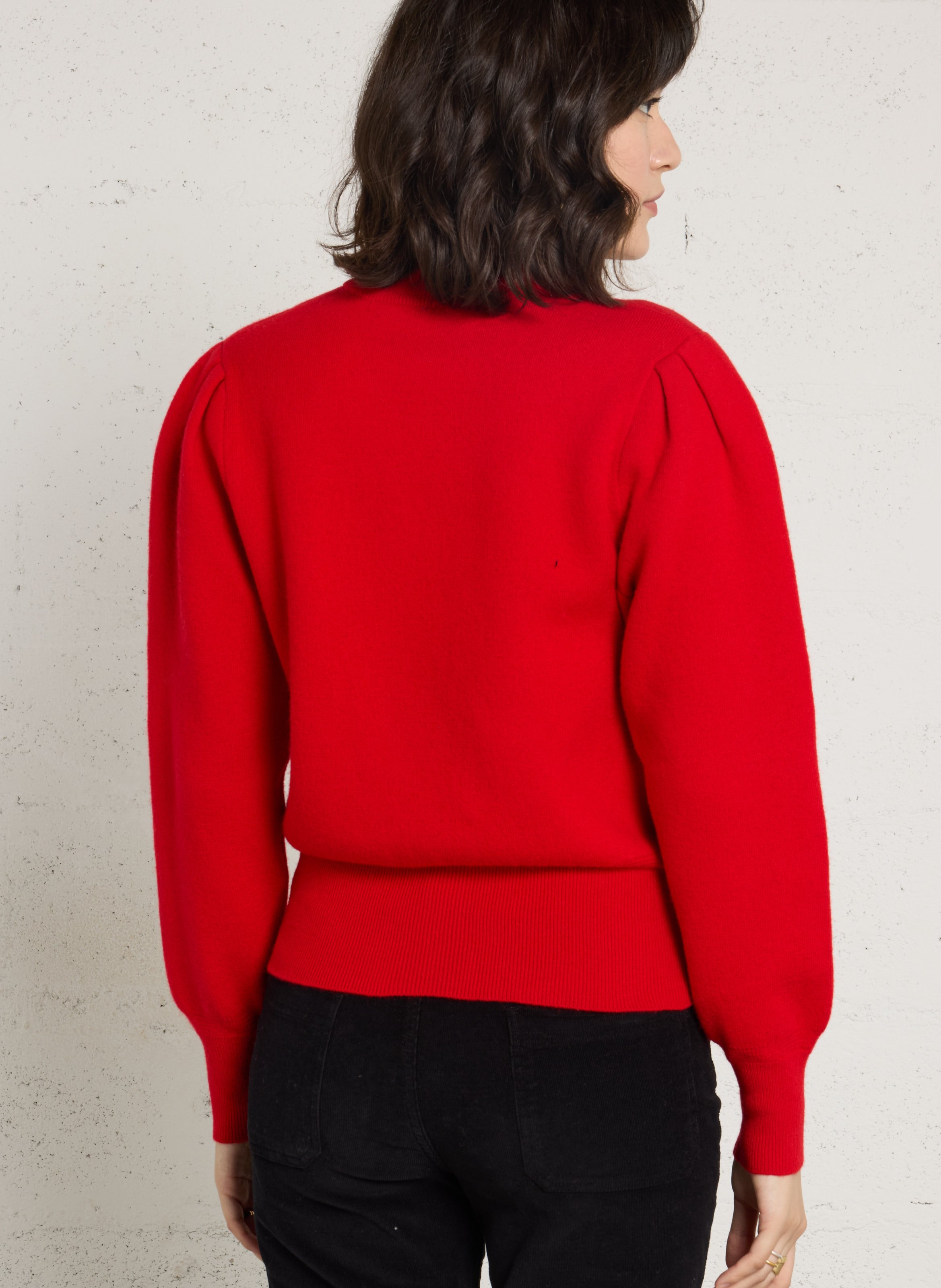 Pull droit col rond brodé en laine BERENICE Rouge
