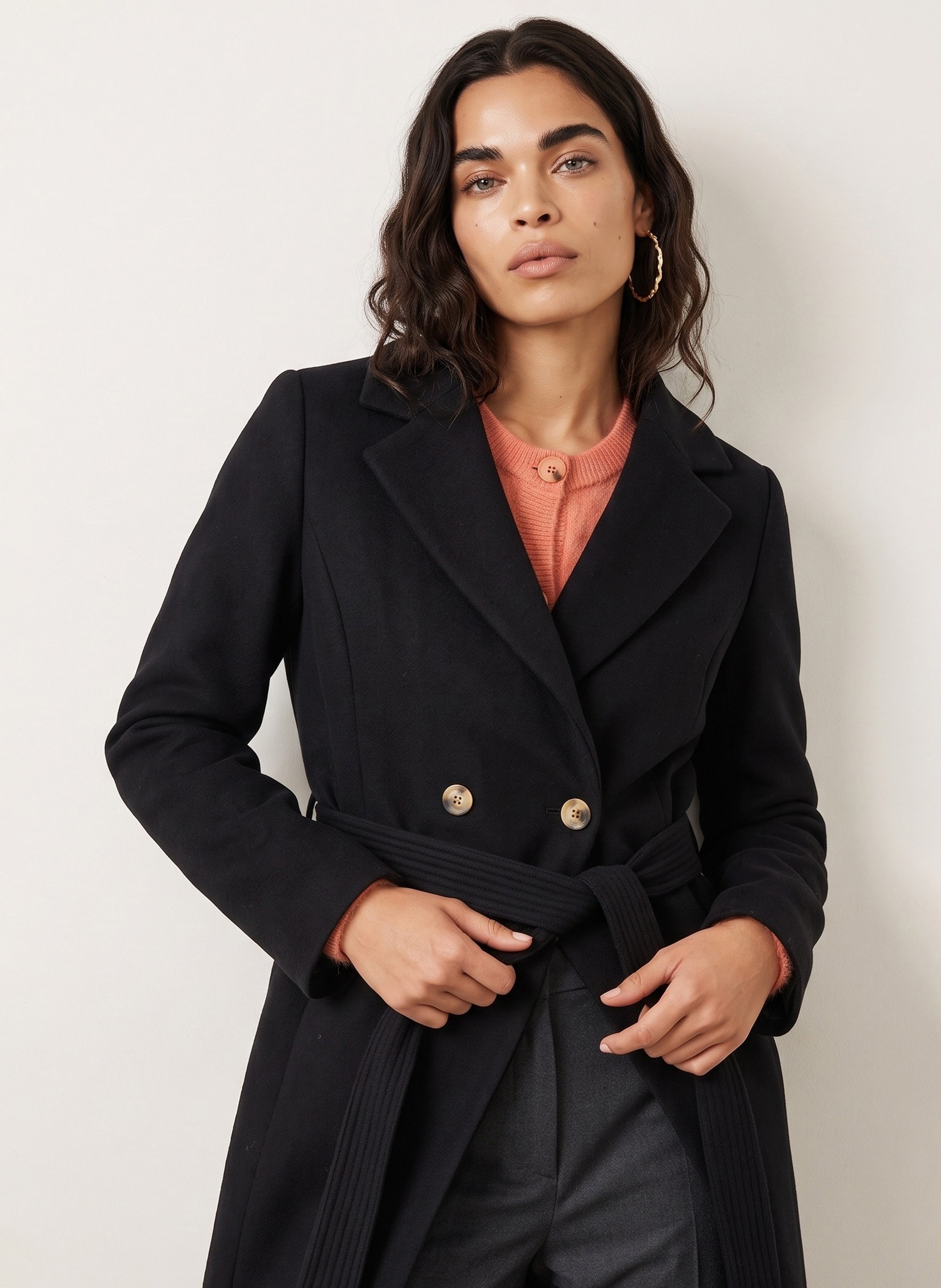 Straight belted coat in a wool blend KOOKAI Black