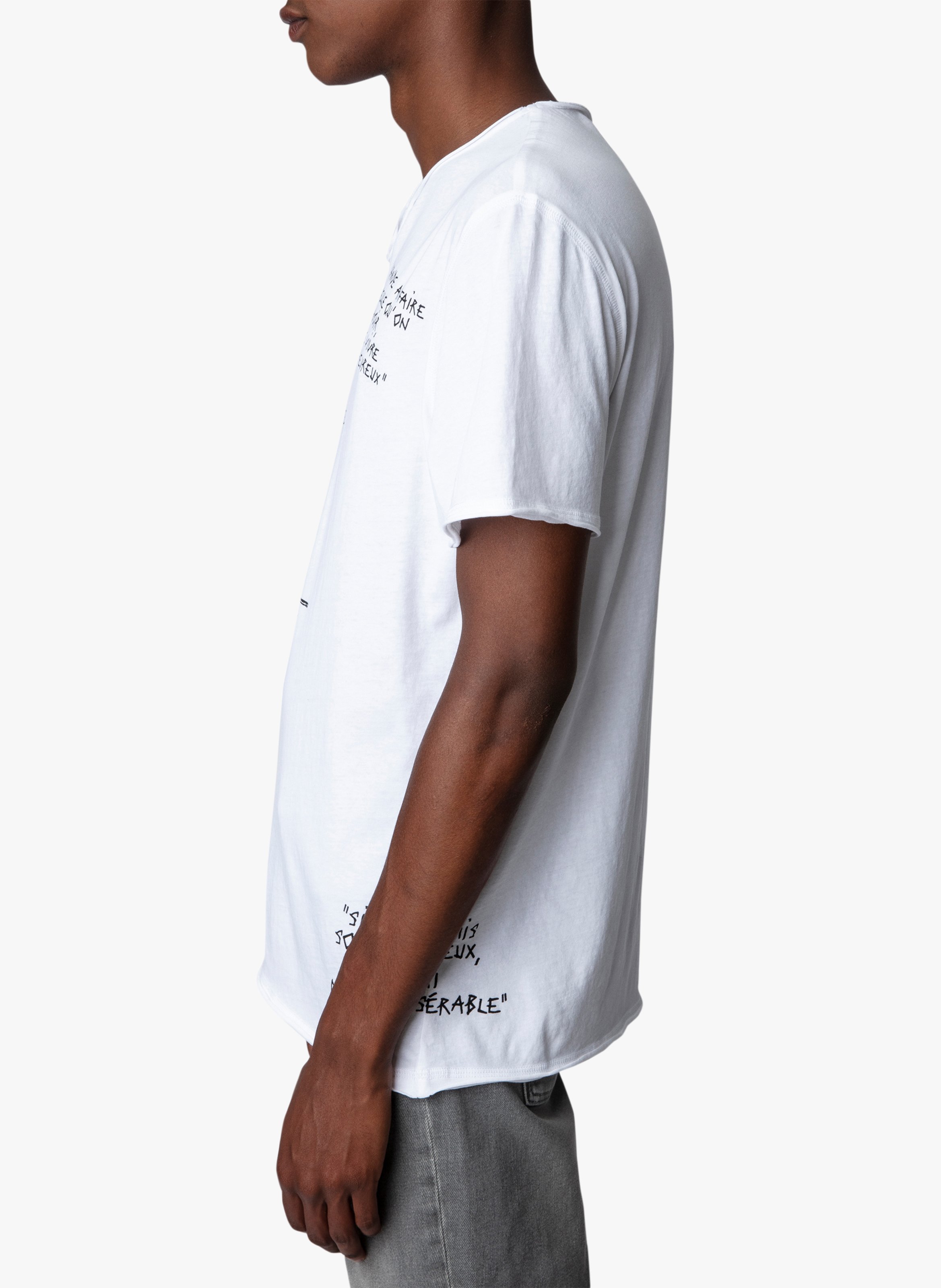 Teeshirt Col V Imprimé En Coton Blanc Zadig&voltaire Homme Place
