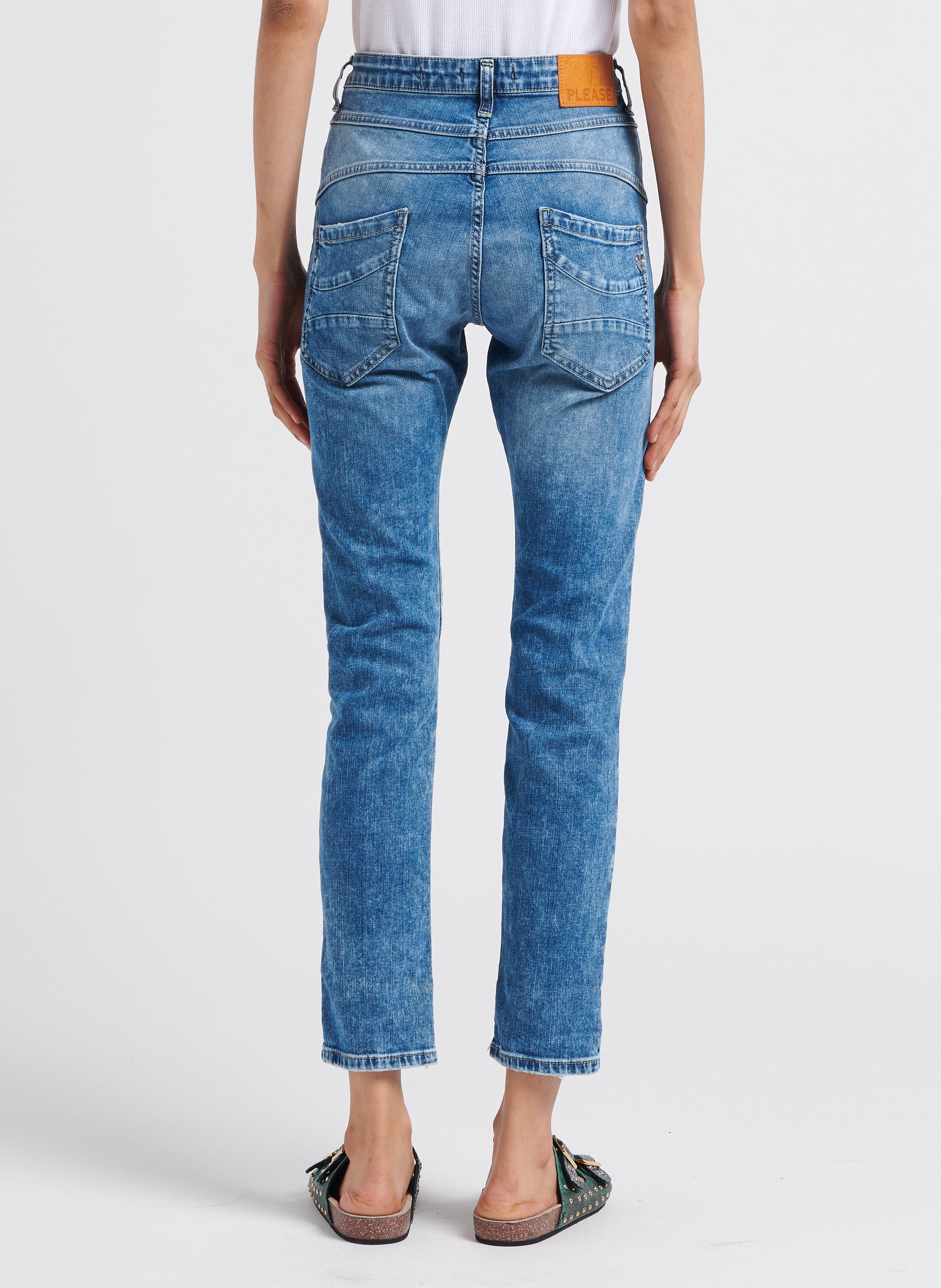 High-rise slim-fit cotton-blend jeans PLEASE Blue