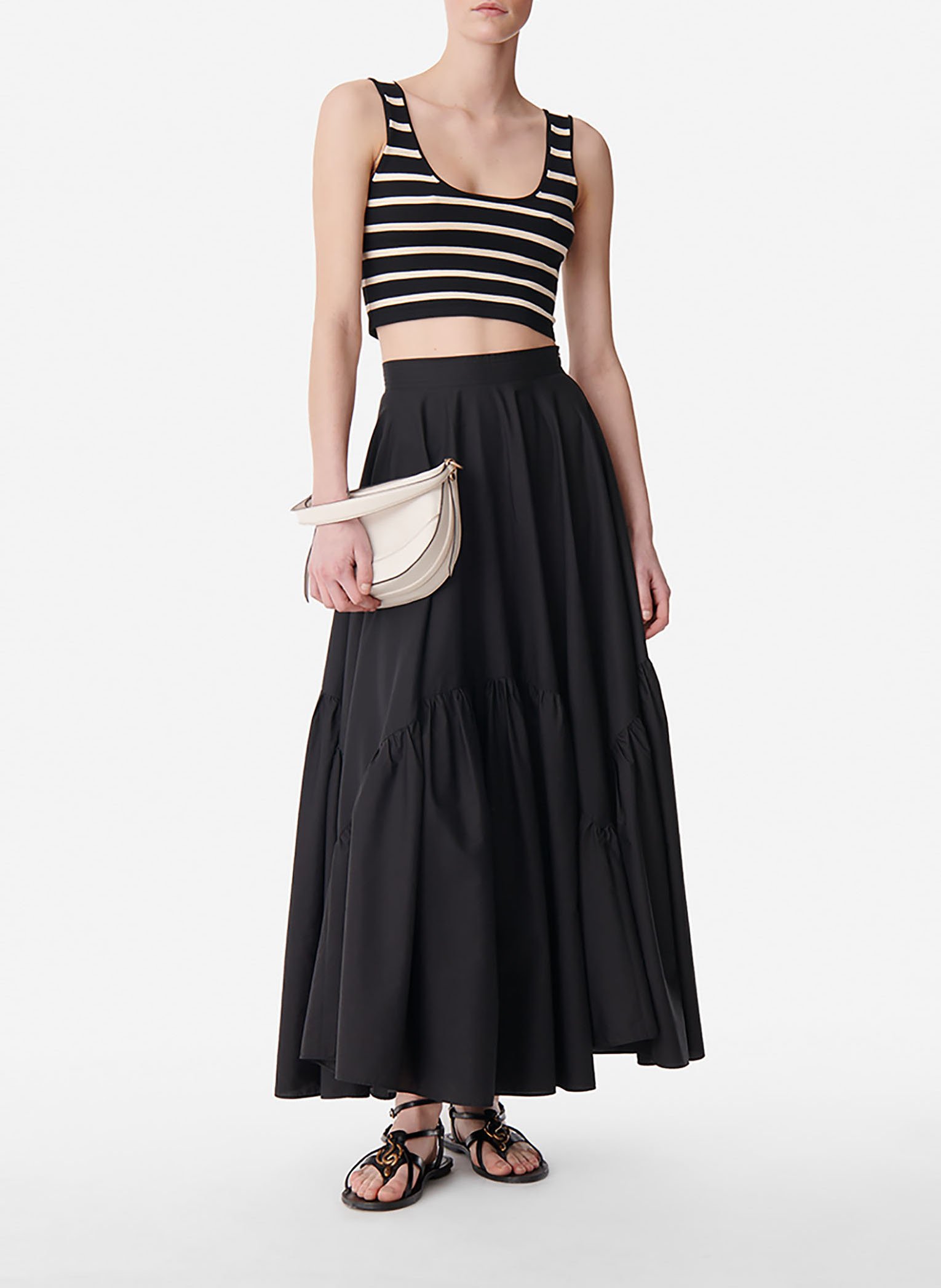 Jupe longue froncée en popeline de coton  VANESSA BRUNO Noir