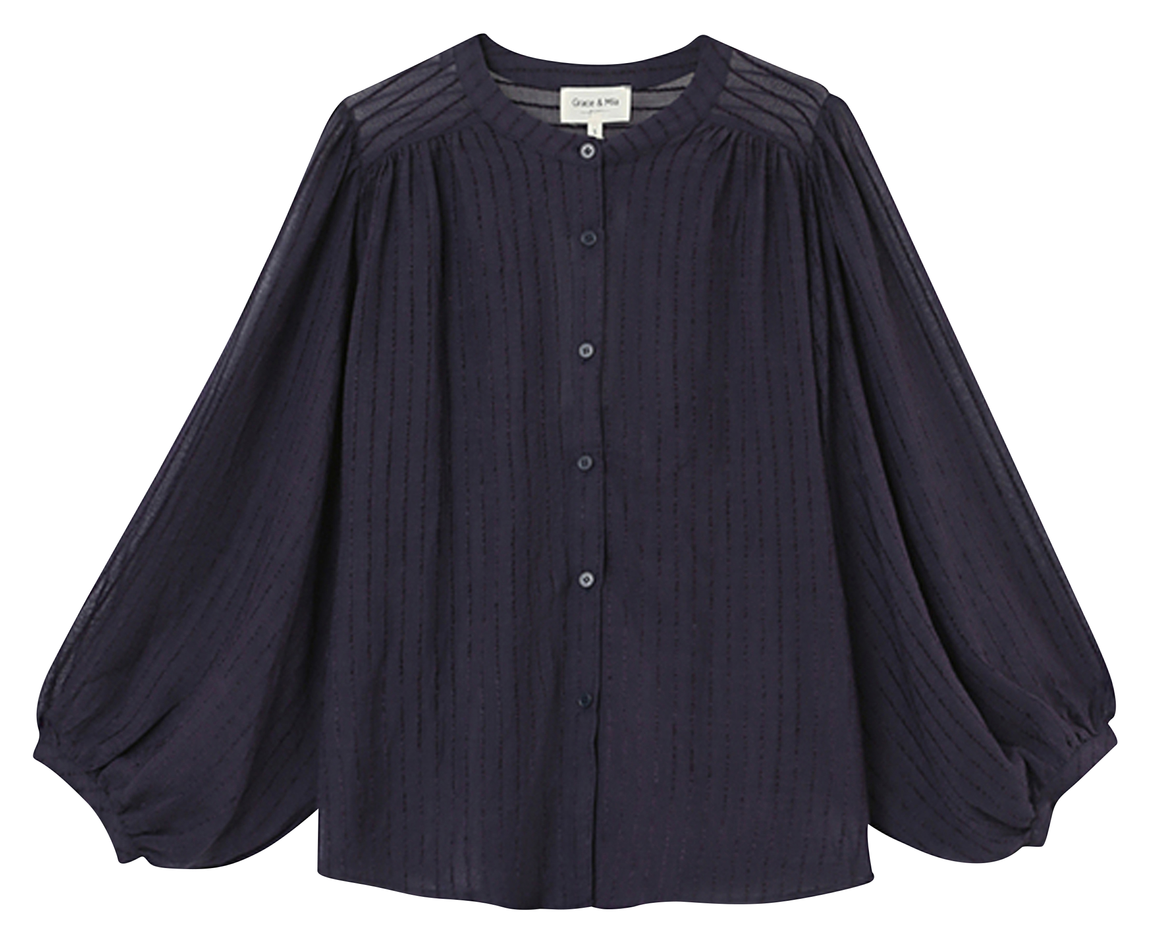 Striped loose-fitting blouse with gathers Blue