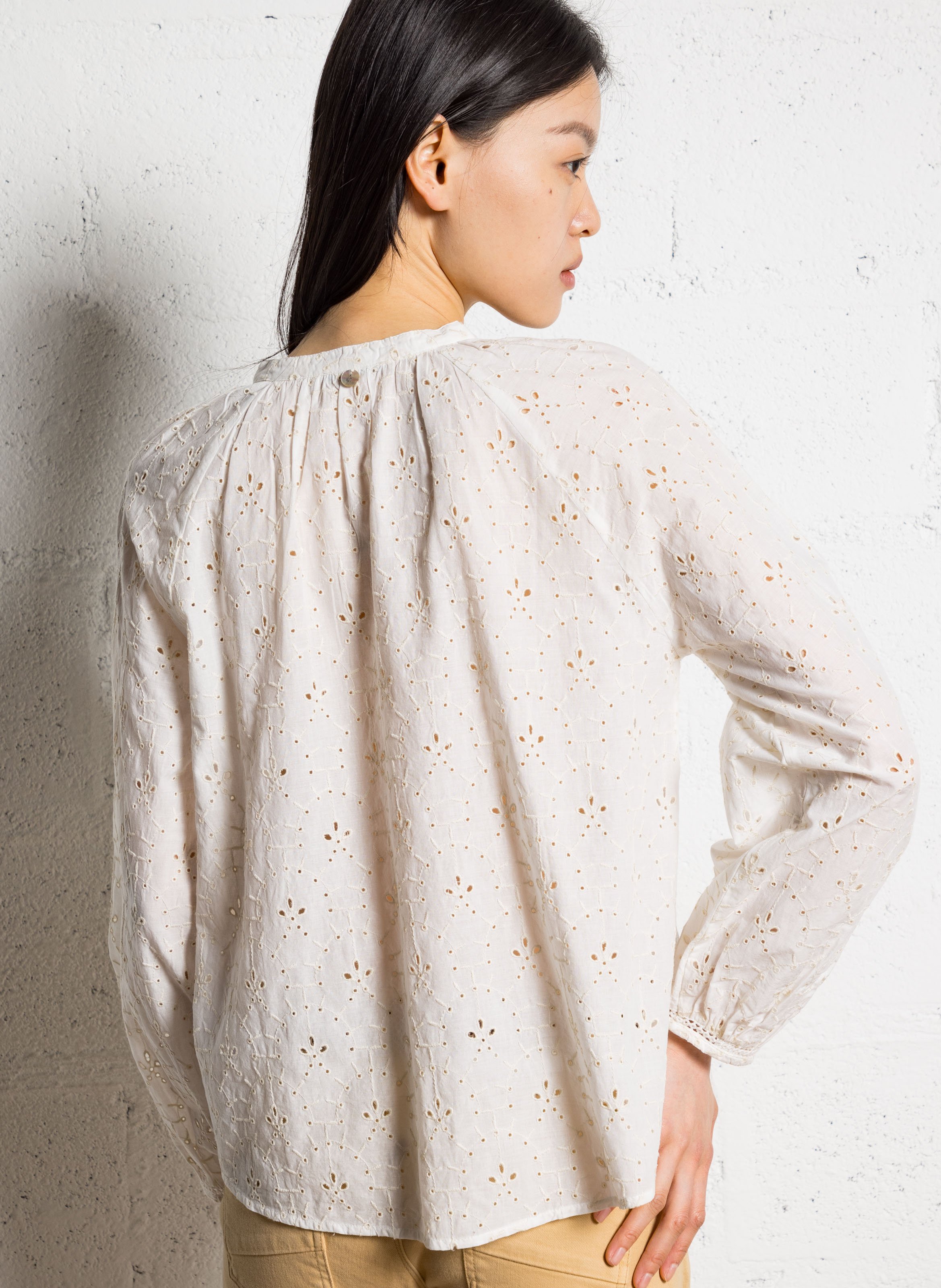 Blouse droite en coton brodé ONE STEP Blanc
