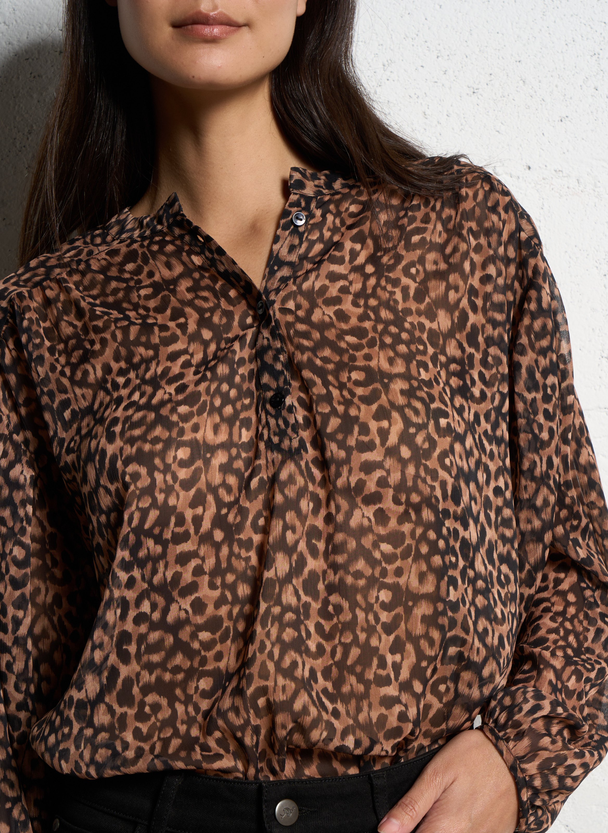 Blouse col V imprimé léopard ONE STEP Noir