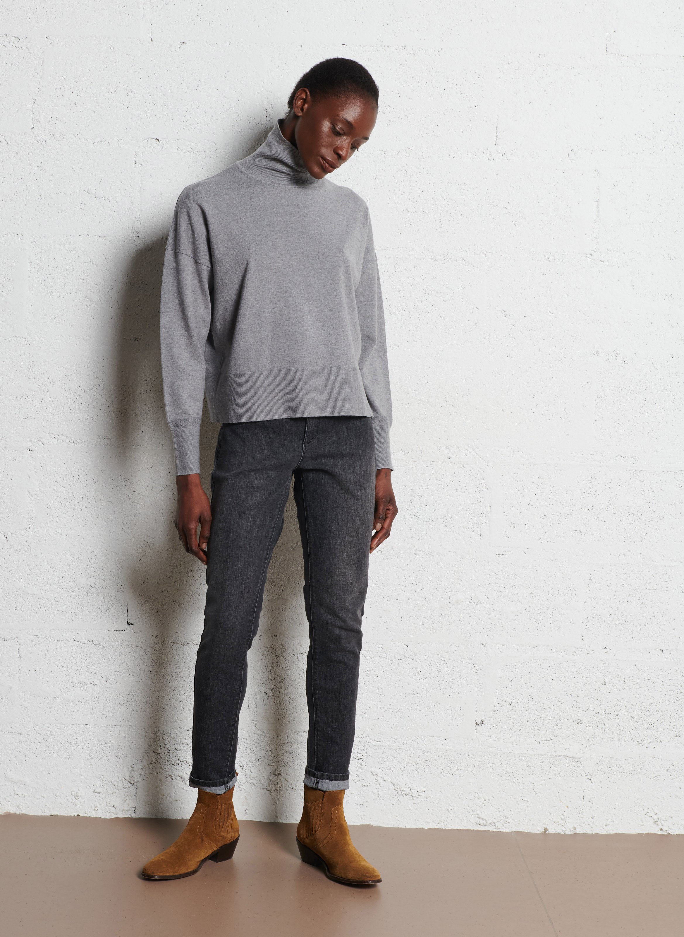 Pull oversize col roulé  ONE STEP Gris