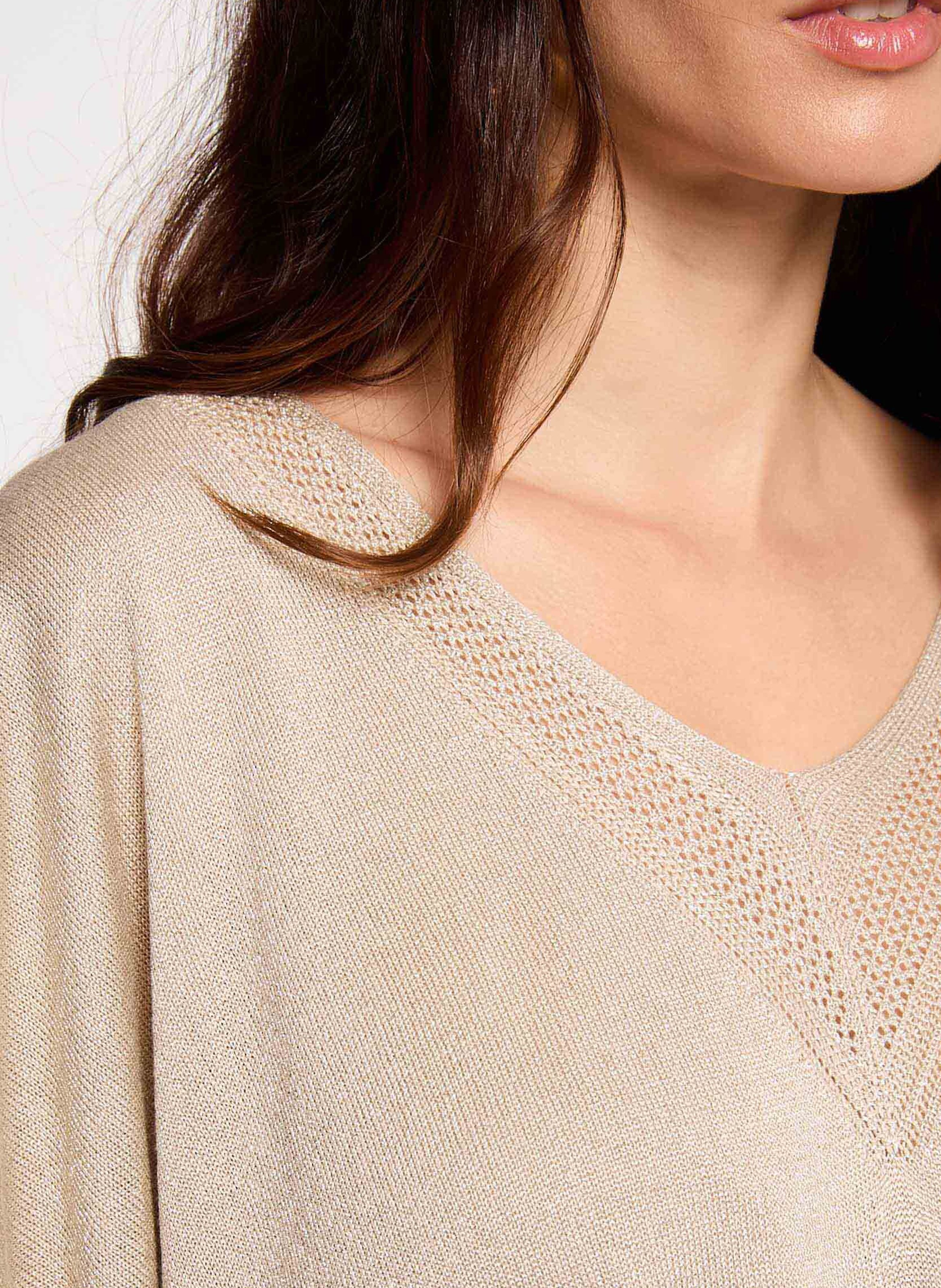 Straight V-neck sweater with metallic detail MORGAN Beige