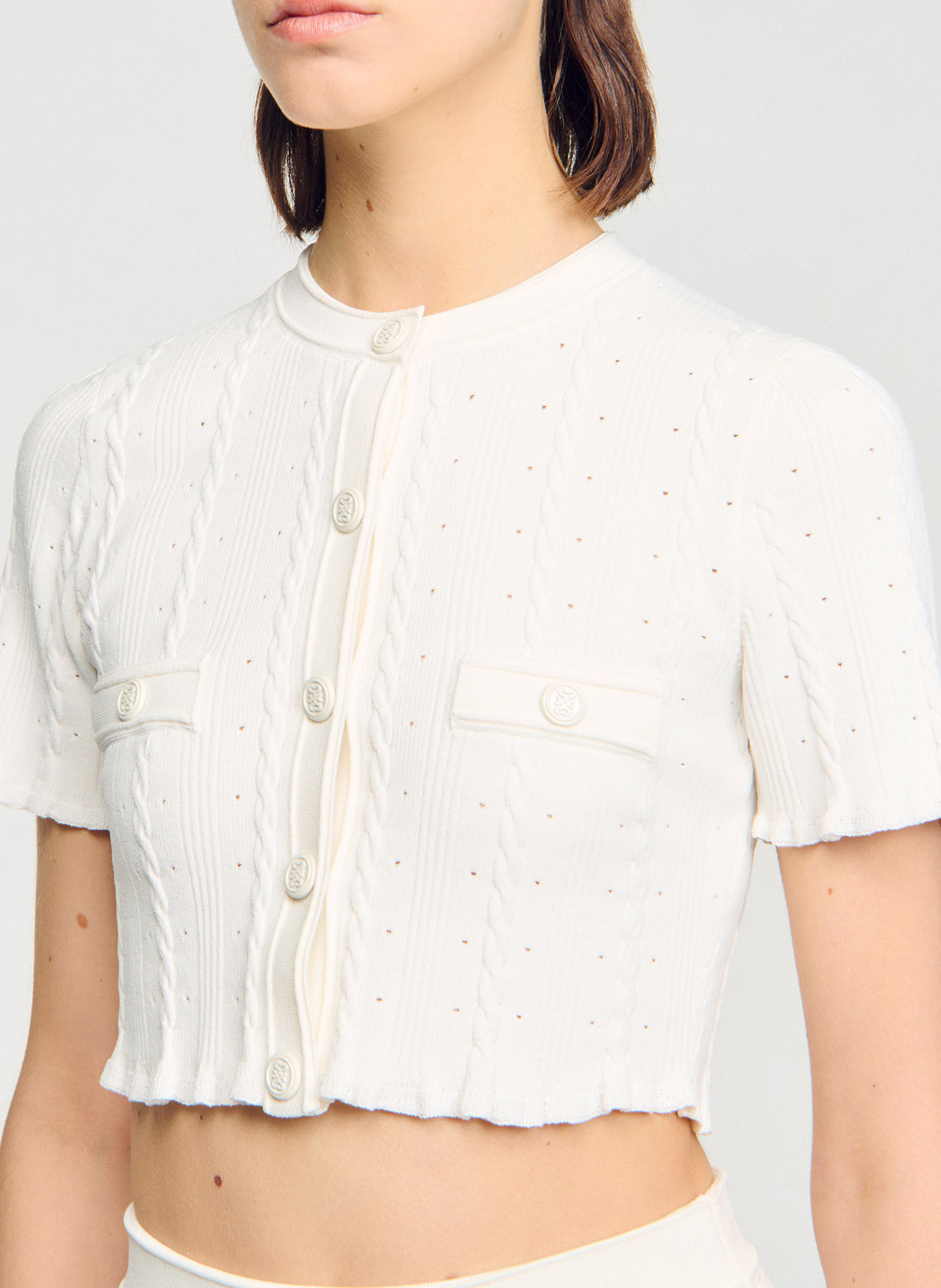 Gilet col rond  SANDRO Blanc