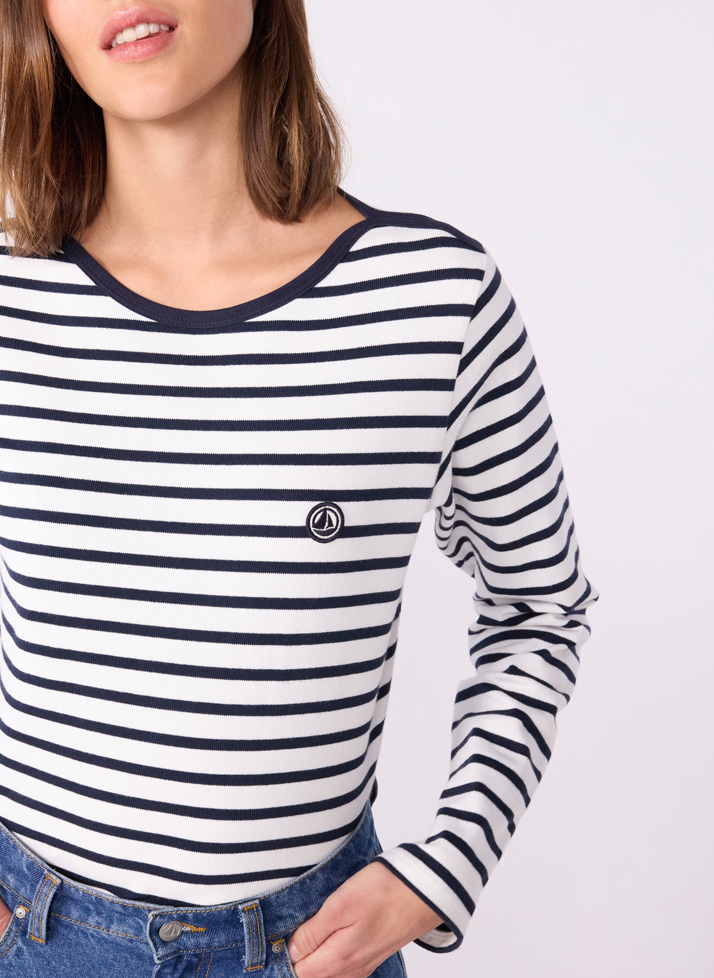 Gerade geschnittenes Baumwoll-T-Shirt mit Streifen PETIT BATEAU Weiss