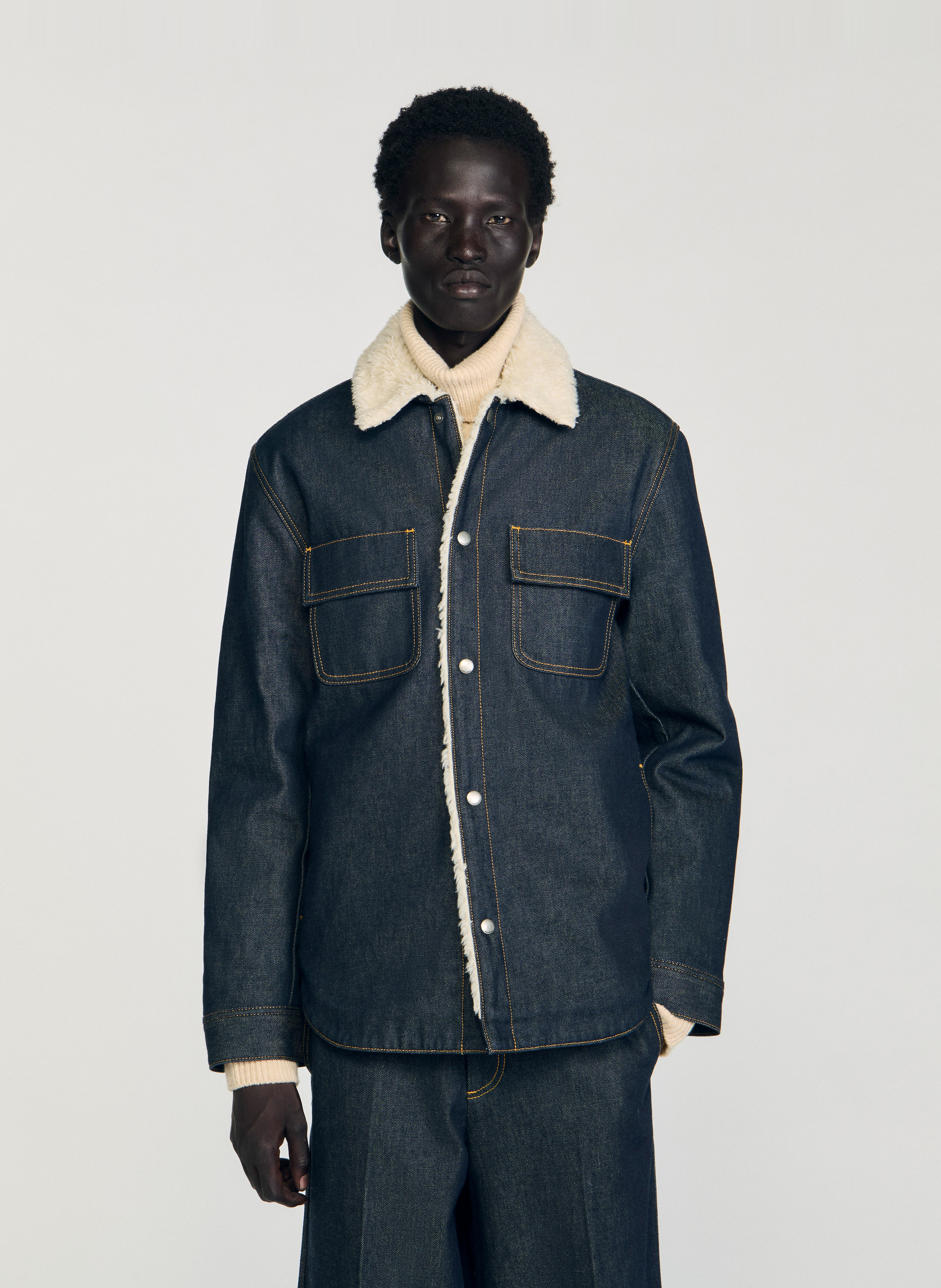 Straight denim jacket lined with raw denim SANDRO Blue