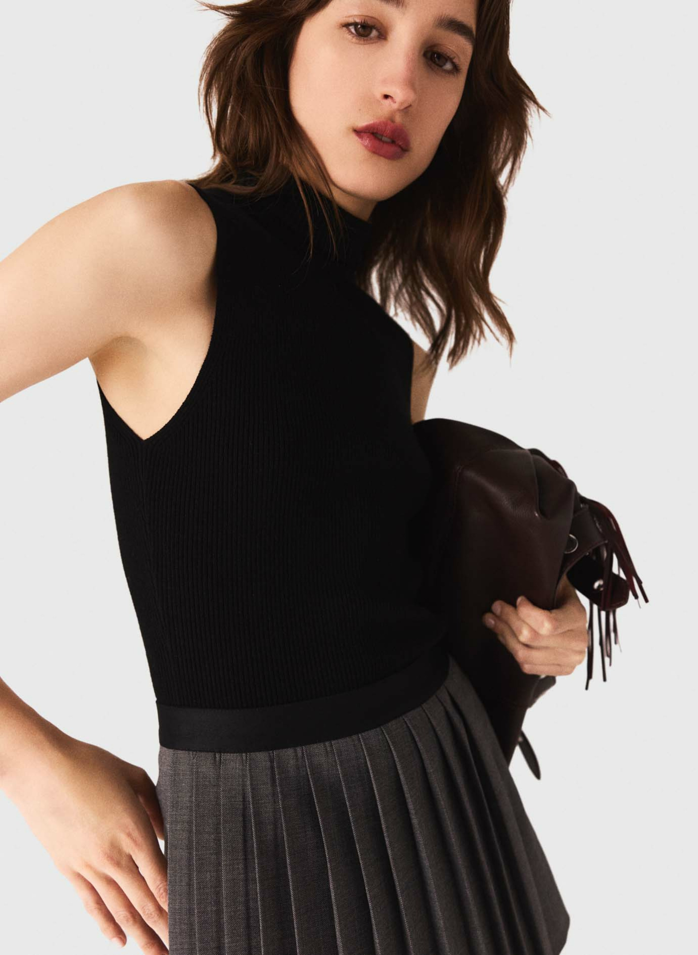 Top col roulé en laine mélangée MAJE Noir