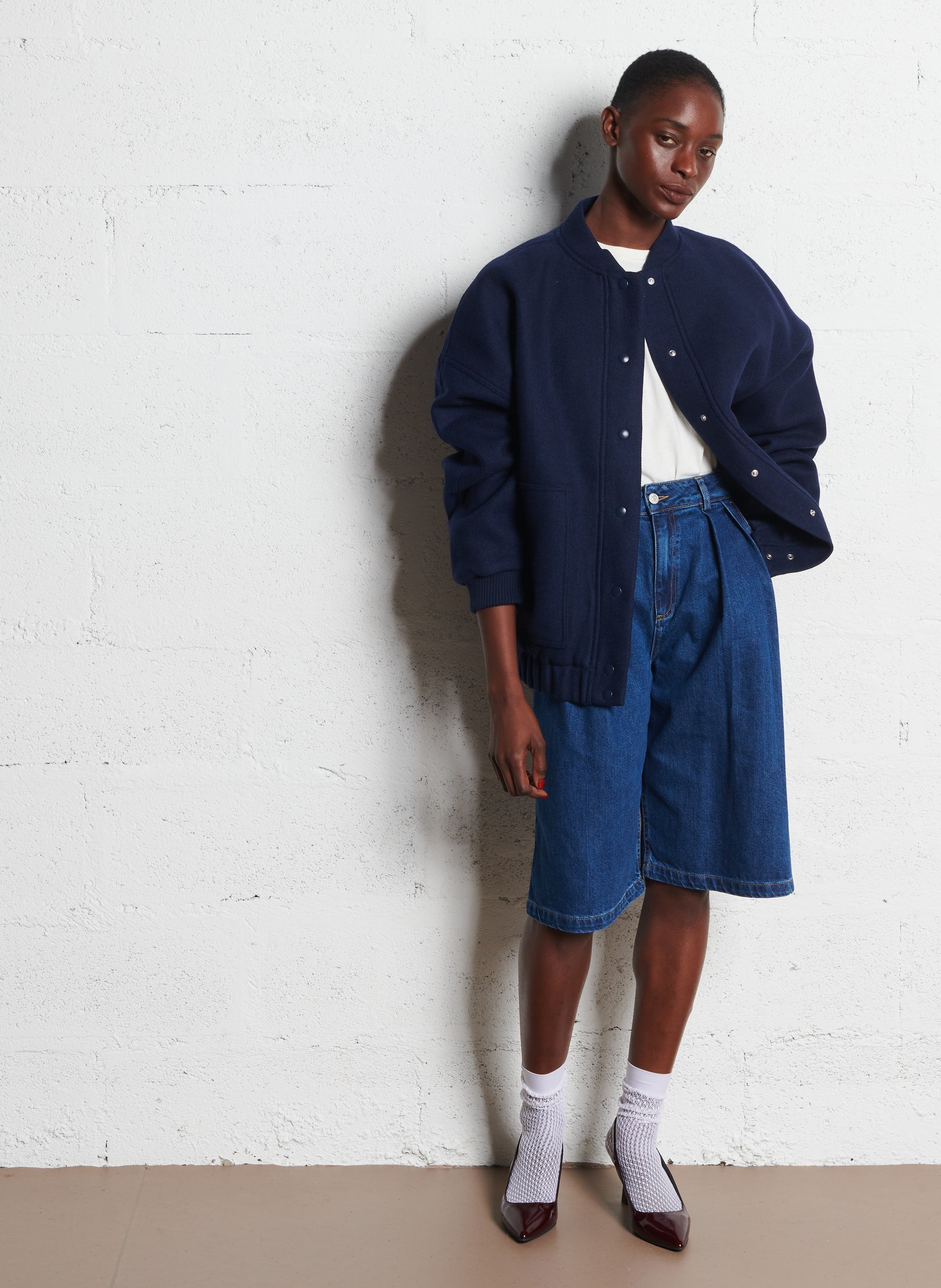 Jas met teddy kraag van gemengde wol THE NEW SOCIETY Blauw