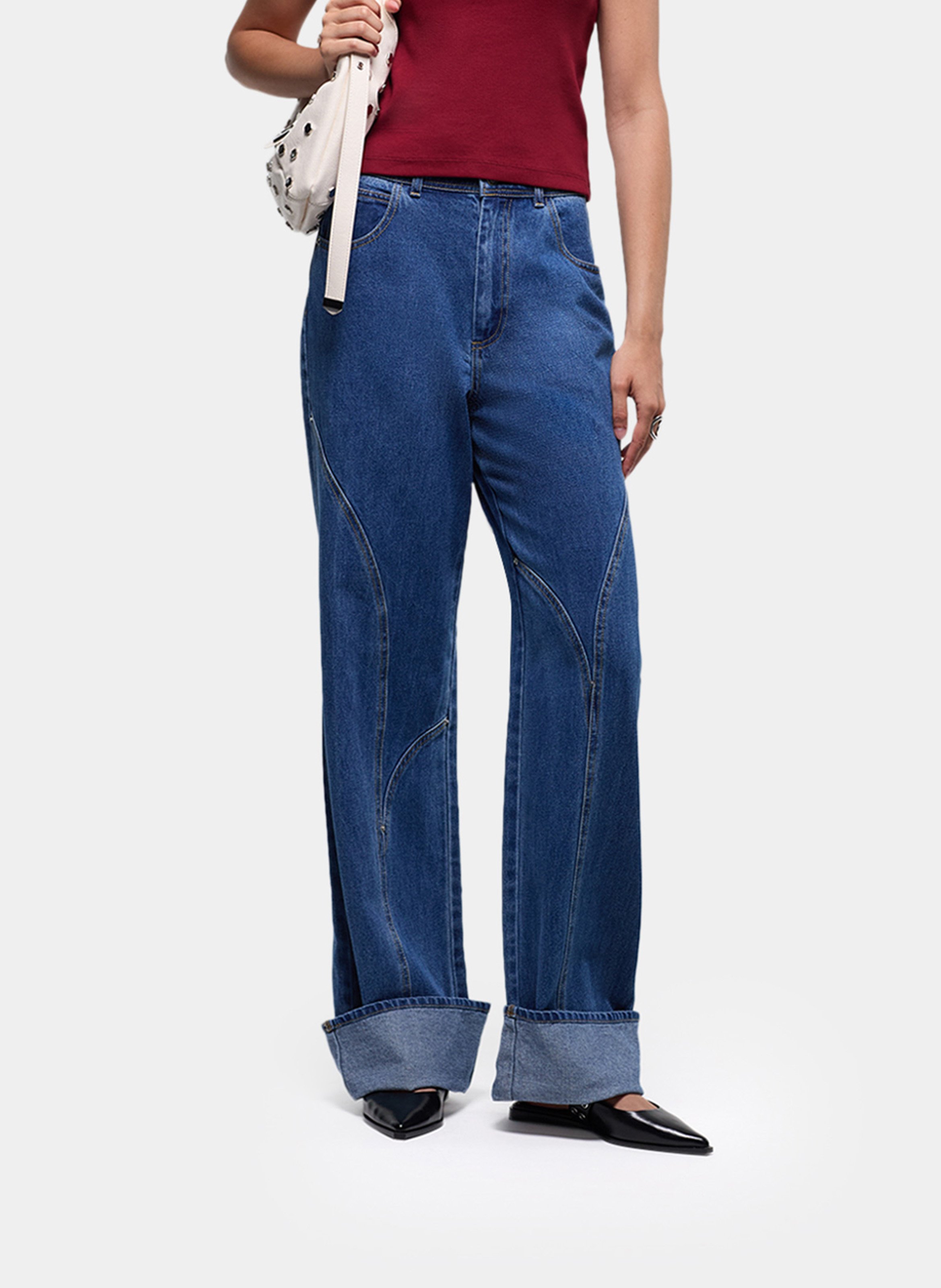 Jean large taille haute en coton LAAGAM Bleu