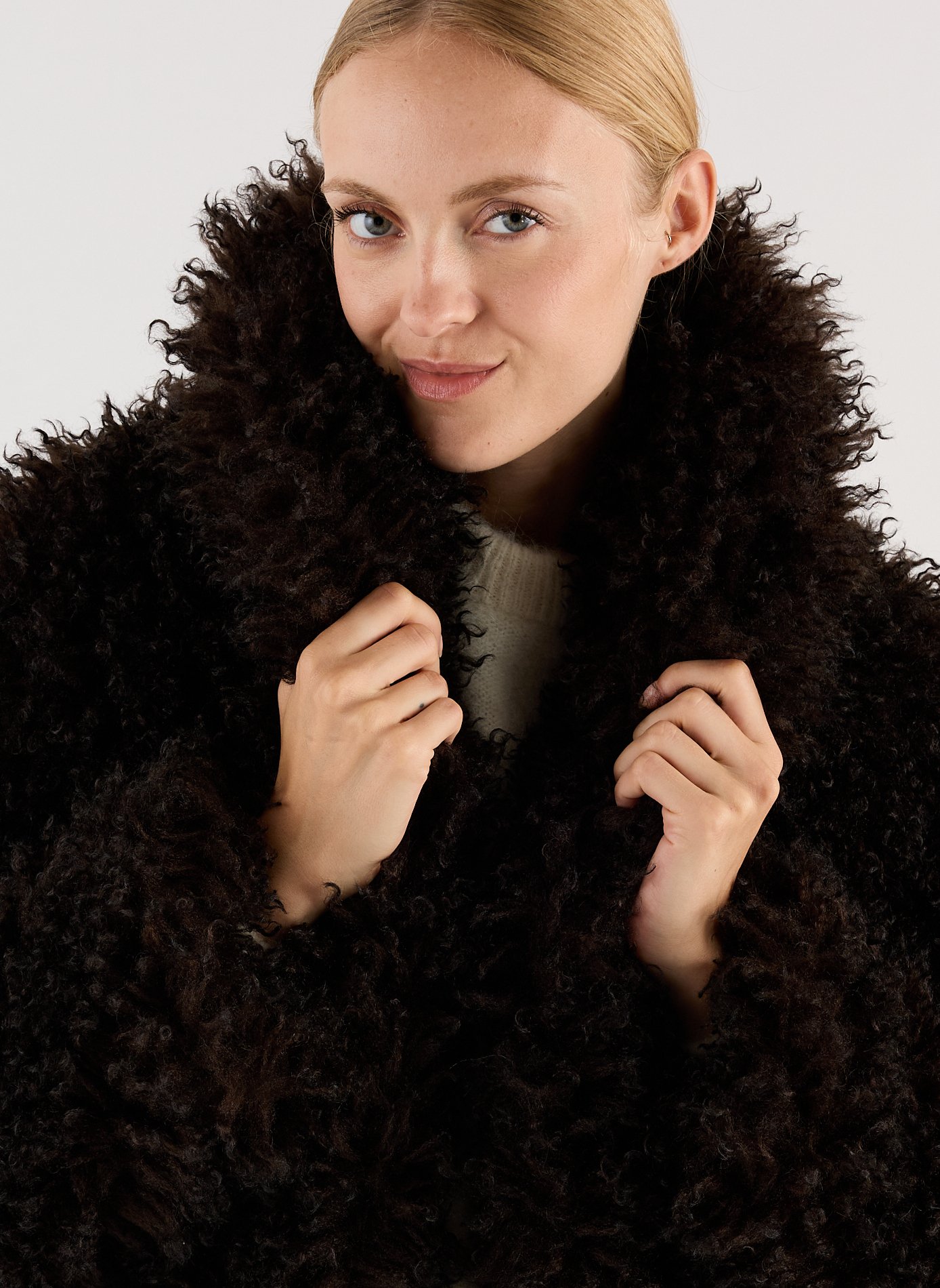 Wollmantel mit Stehkragen aus Shearling SAISON 1865 Braun