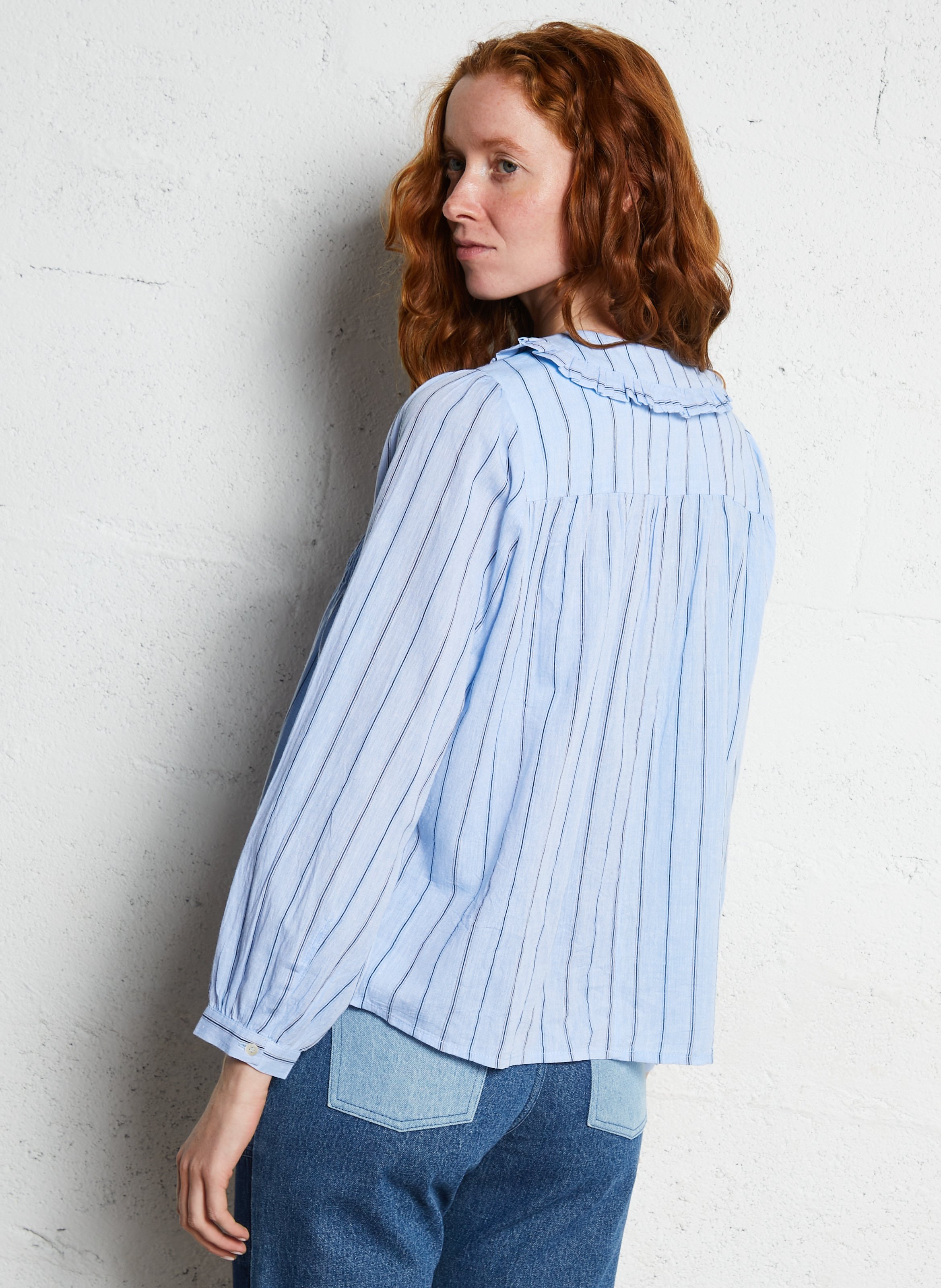 Cotton shirt with Peter Pan collar EMILE ET IDA Blue