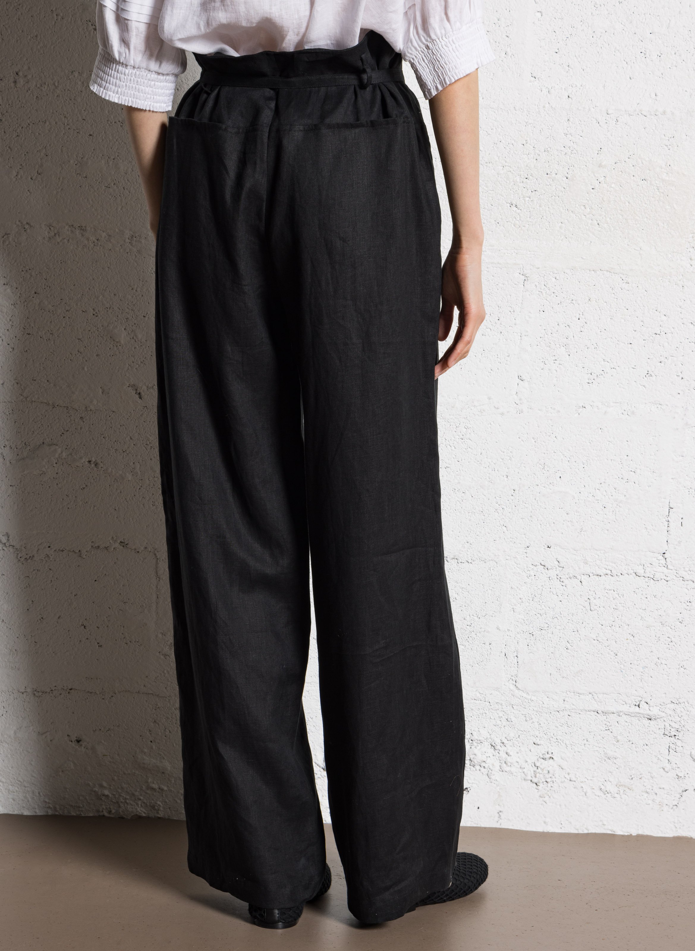 Pantalon large taille haute en lin JC SOPHIE Noir