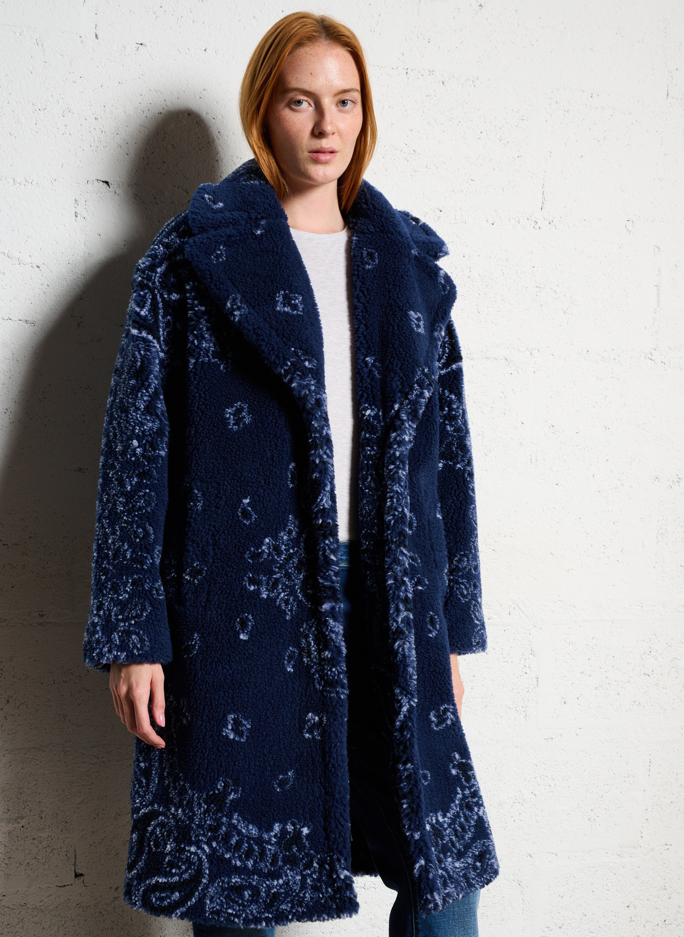 Jas met patroon en kraag in sjaalstijl BERENICE Blauw