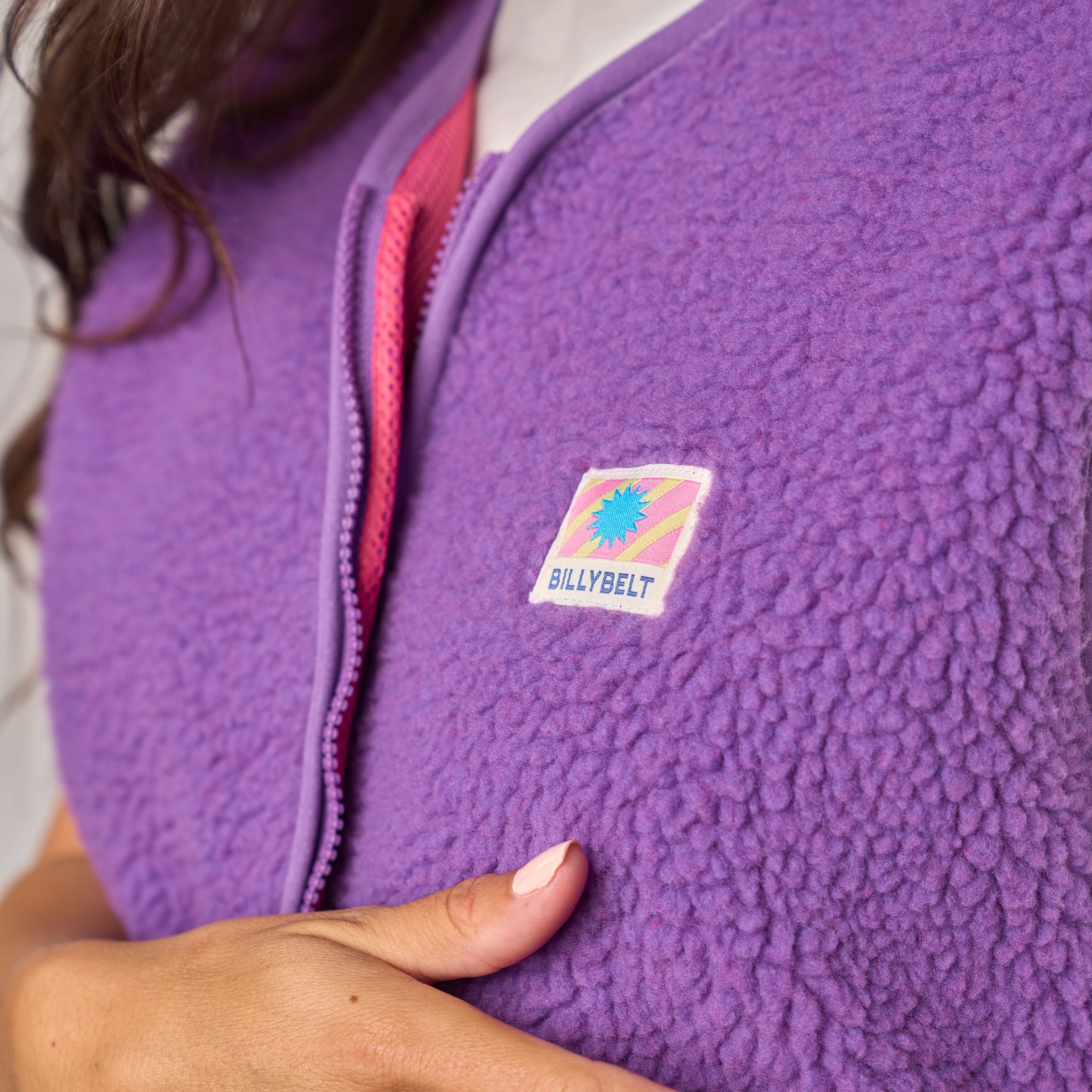 Sleeveless Sherpa Zip-Up Vest BILLYBELT Purple