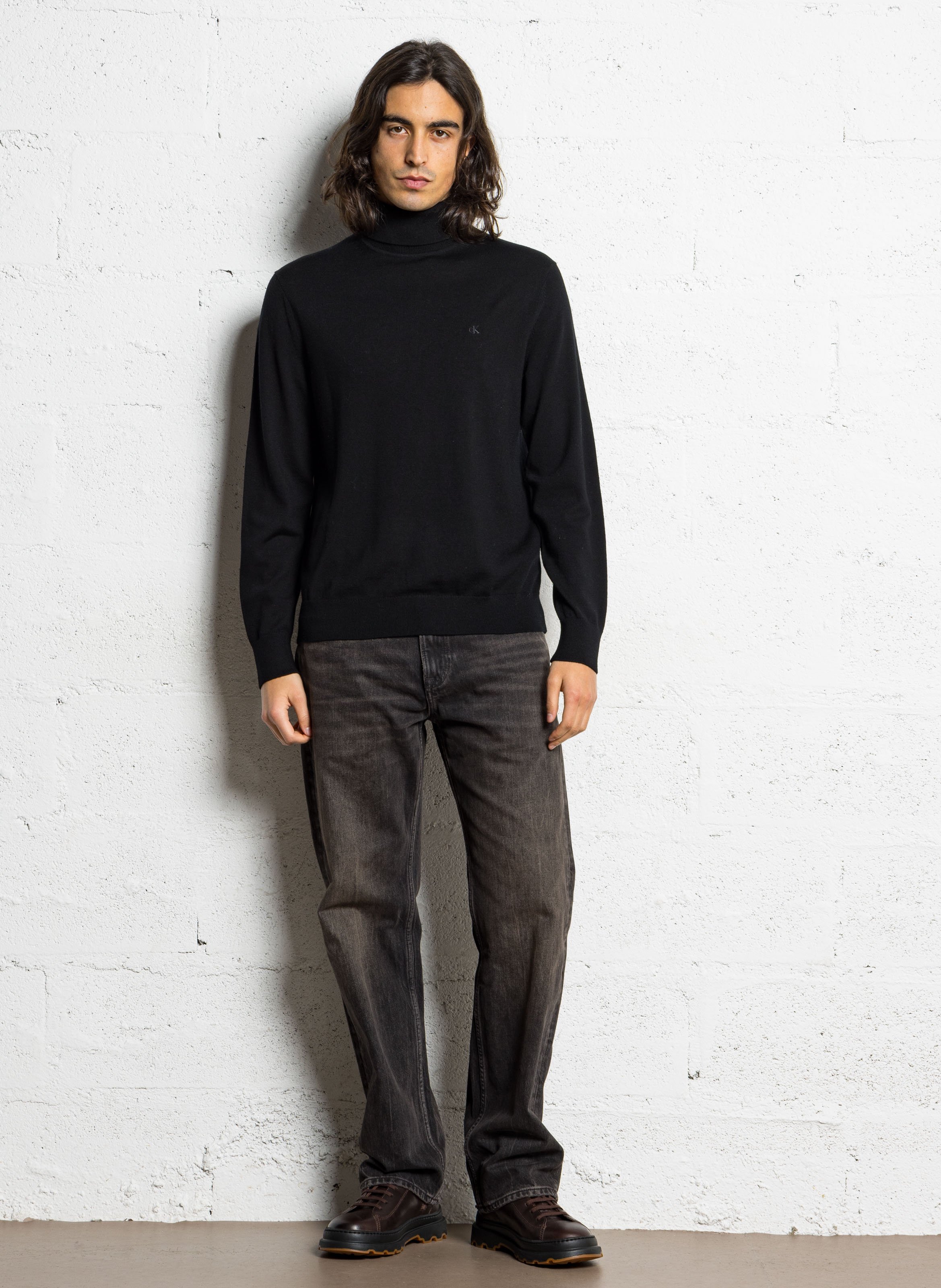 Pull col roulé uni en laine CALVIN KLEIN Noir