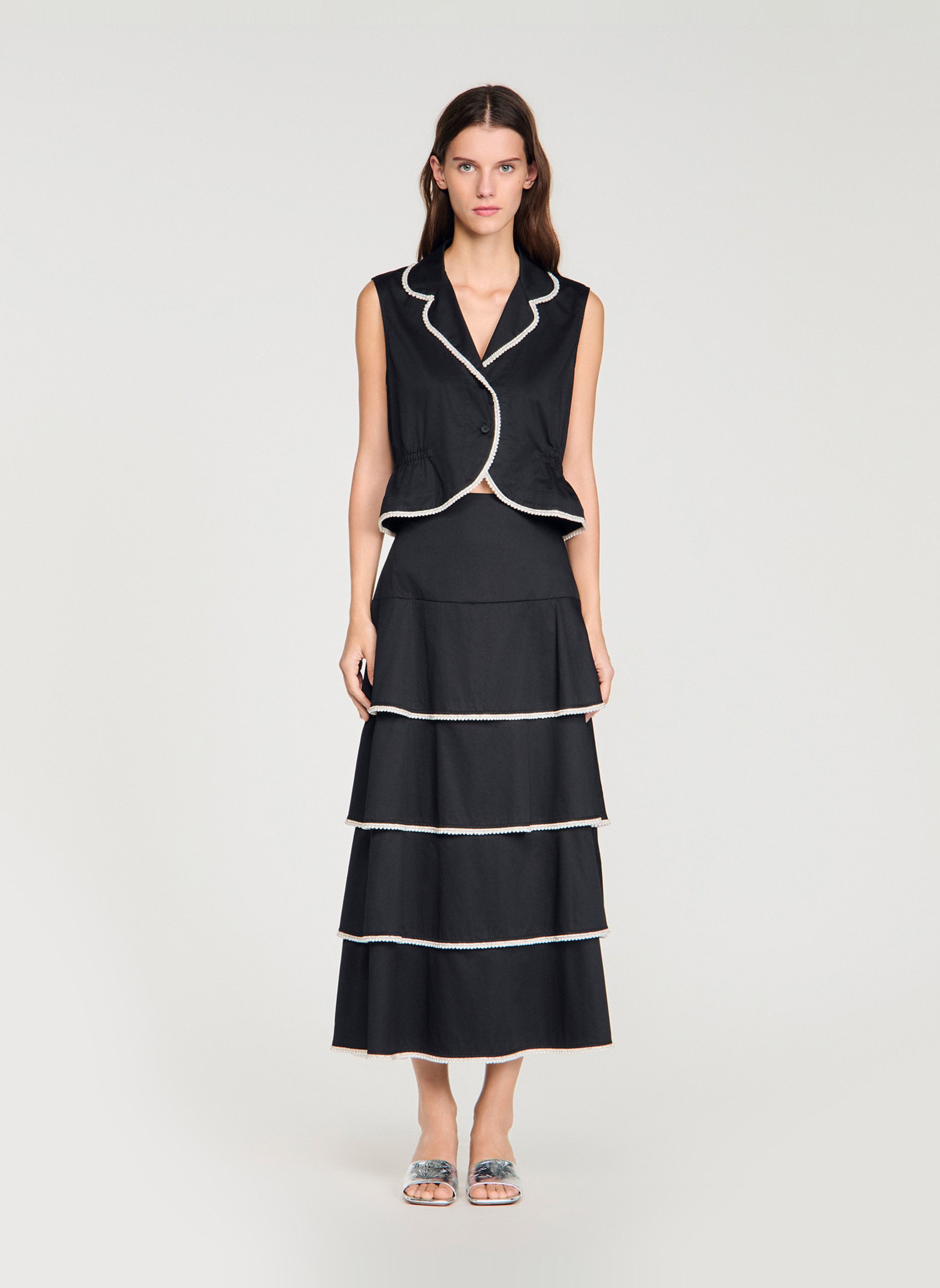 Top droit col tailleur en coton SANDRO Noir