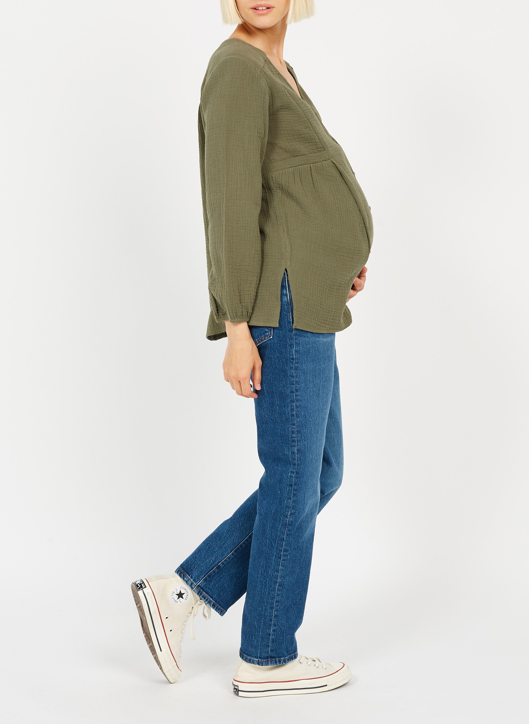 Long-sleeved cotton maternity shirt POLINA Khaki