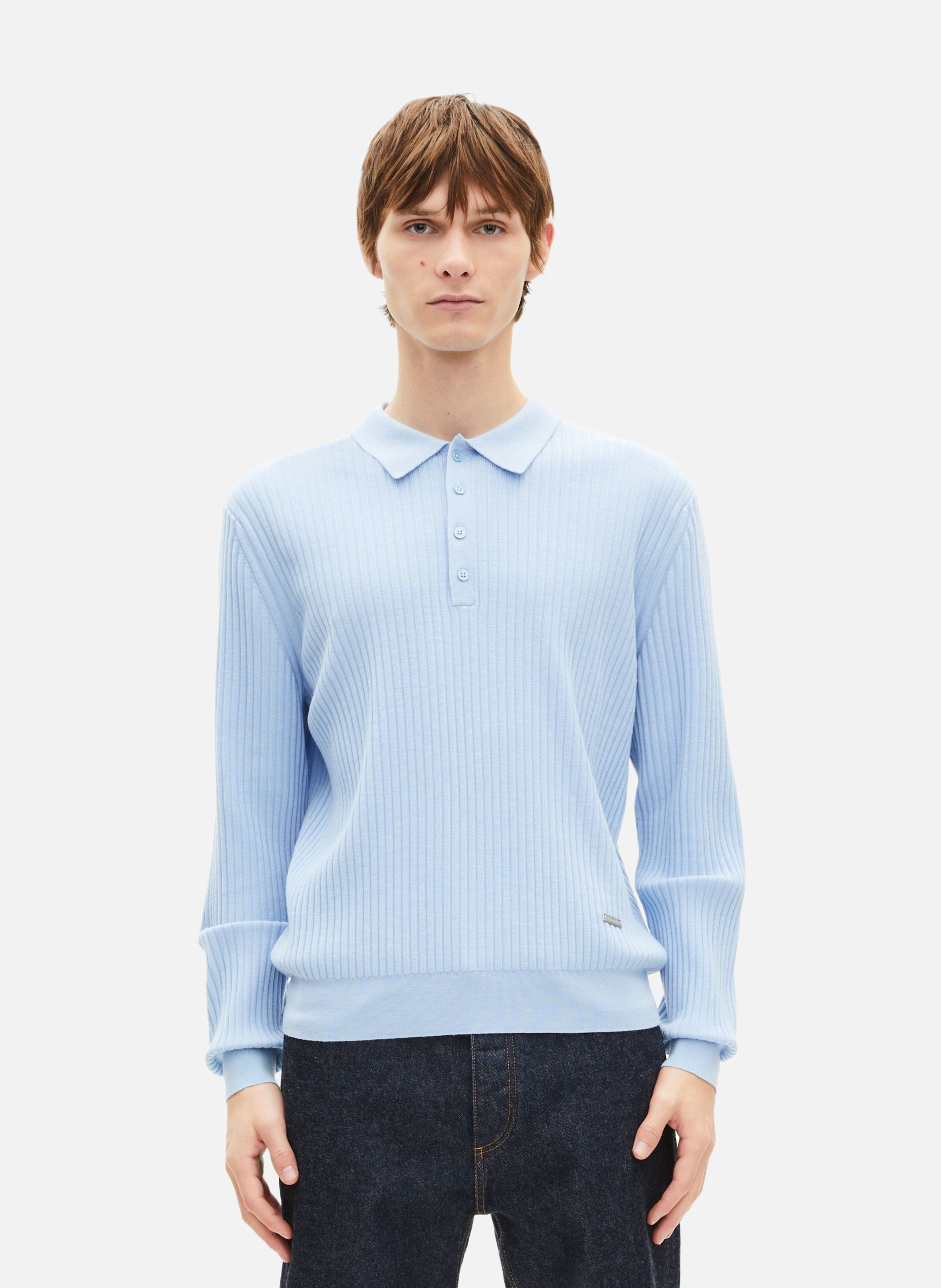 Merino wool sweater with polo collar THE KOOPLES Blue