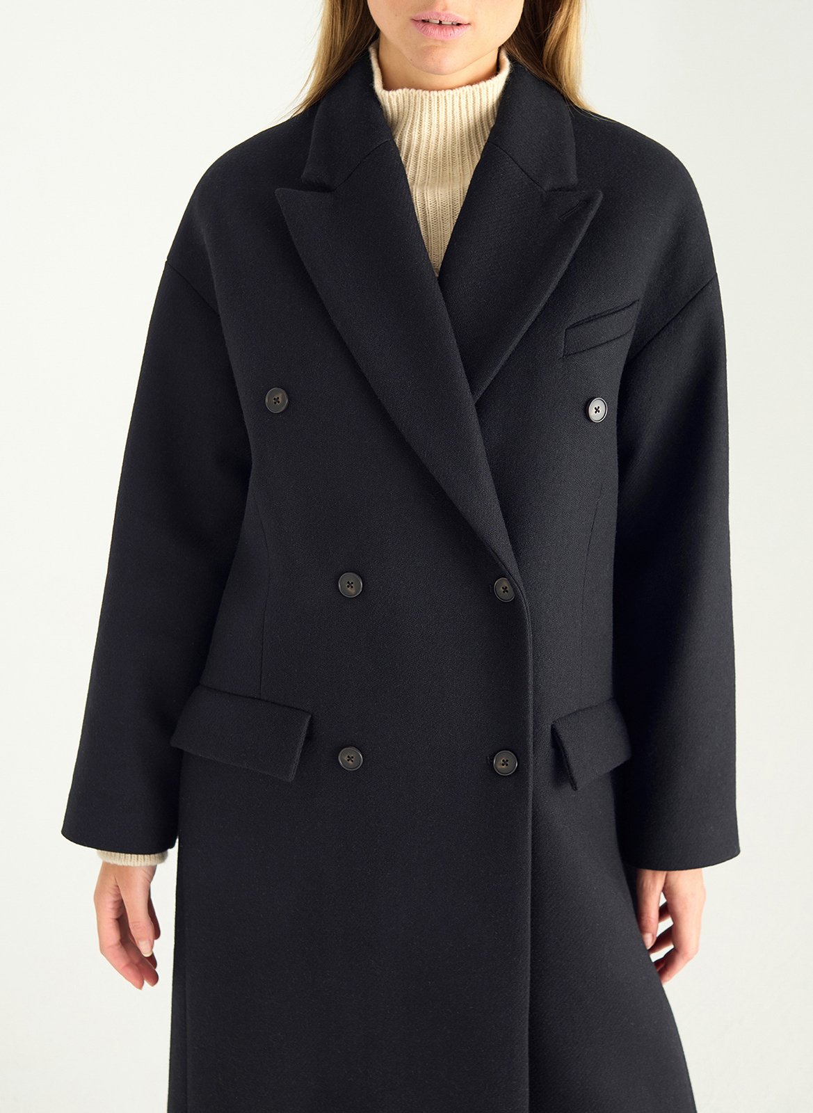 Manteau col tailleur en laine mélangée ACOTE Noir