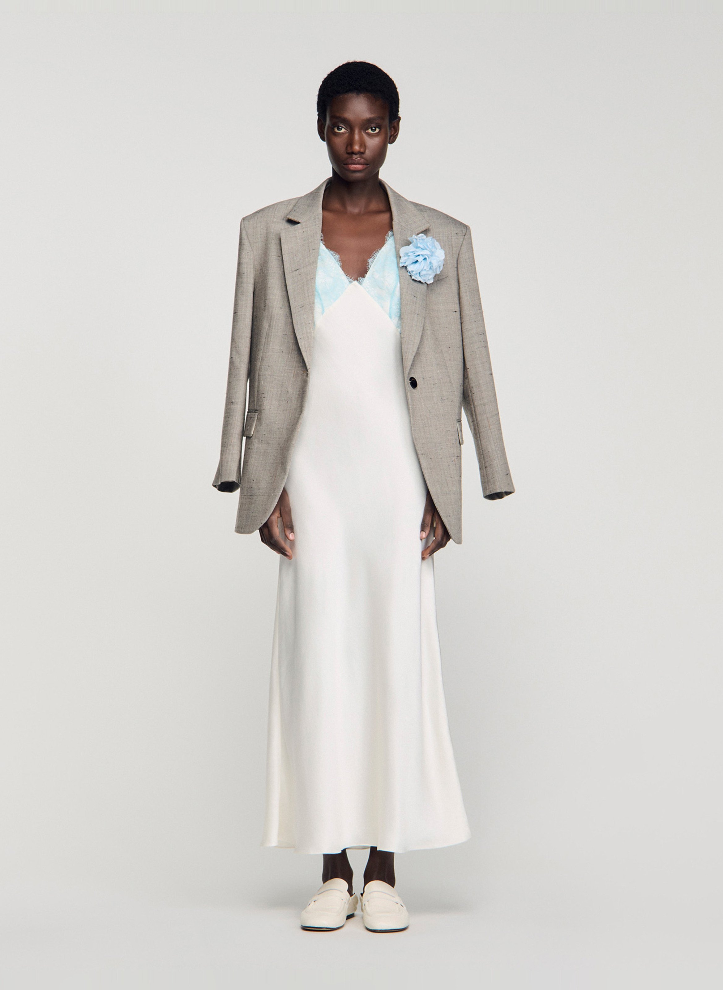 Long V-neck dress SANDRO Beige