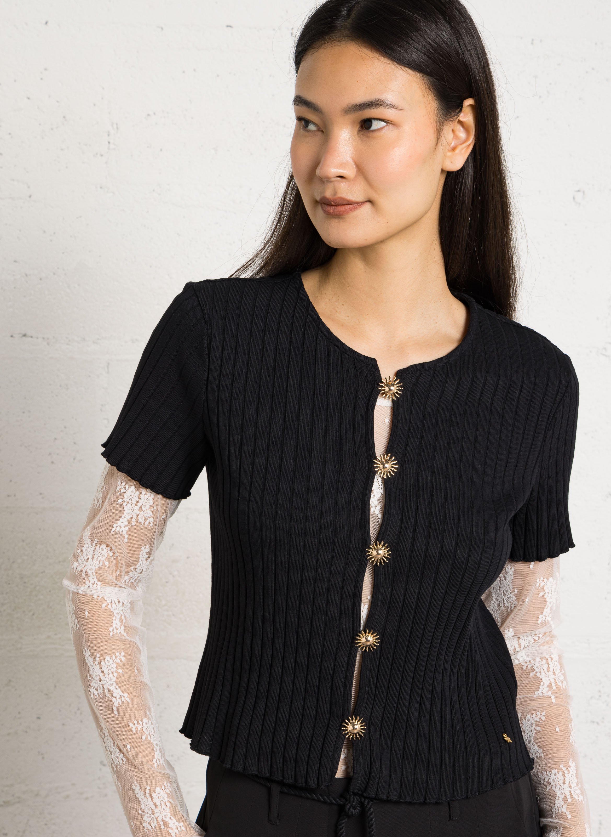 Organic cotton-blend round-neck sweater DES PETITS HAUTS Black