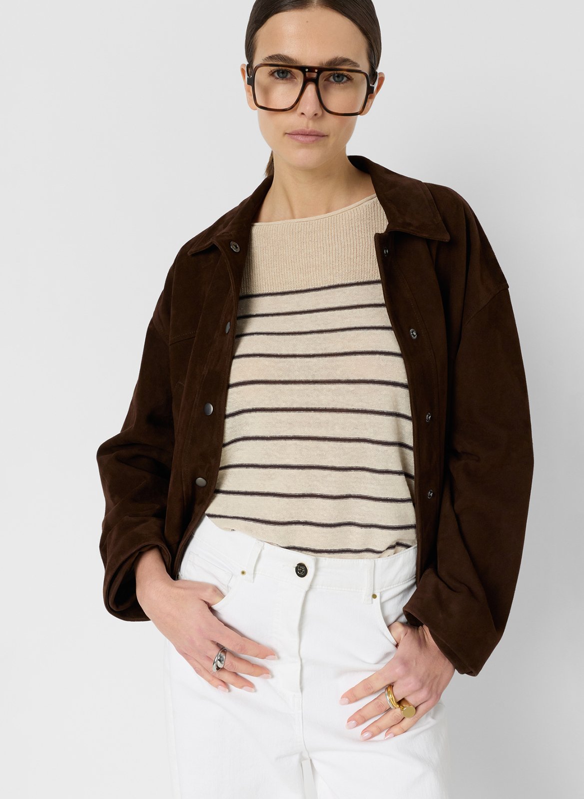 Pull droit col bateau en lin mélangé rayé GERARD DAREL Marron