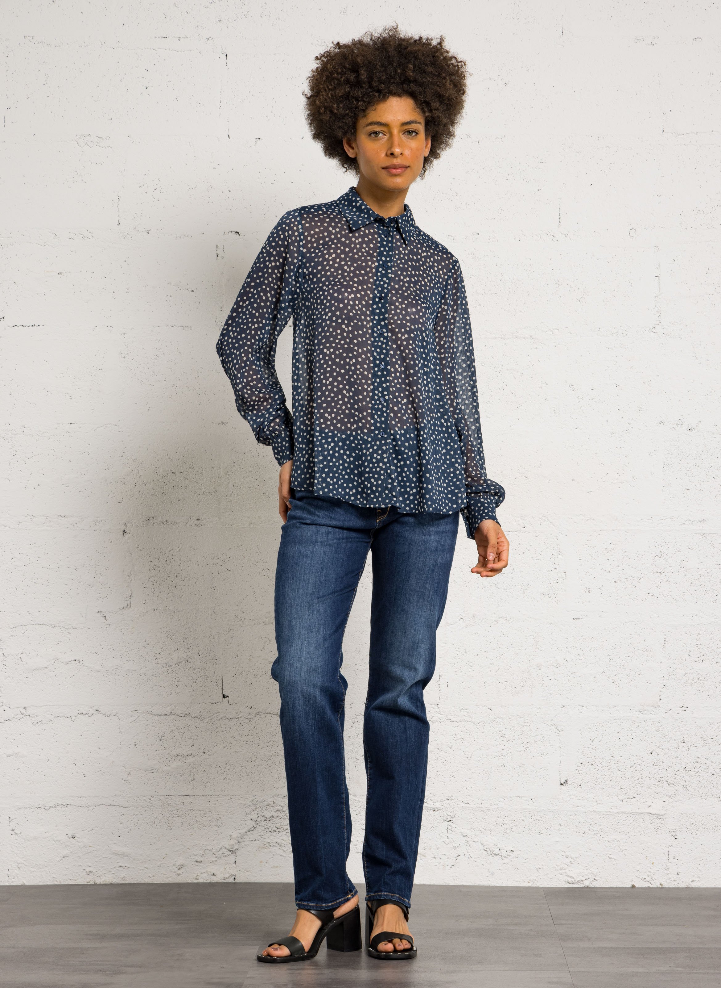 Chemise droite col classique en voile imprimé SUD EXPRESS Bleu