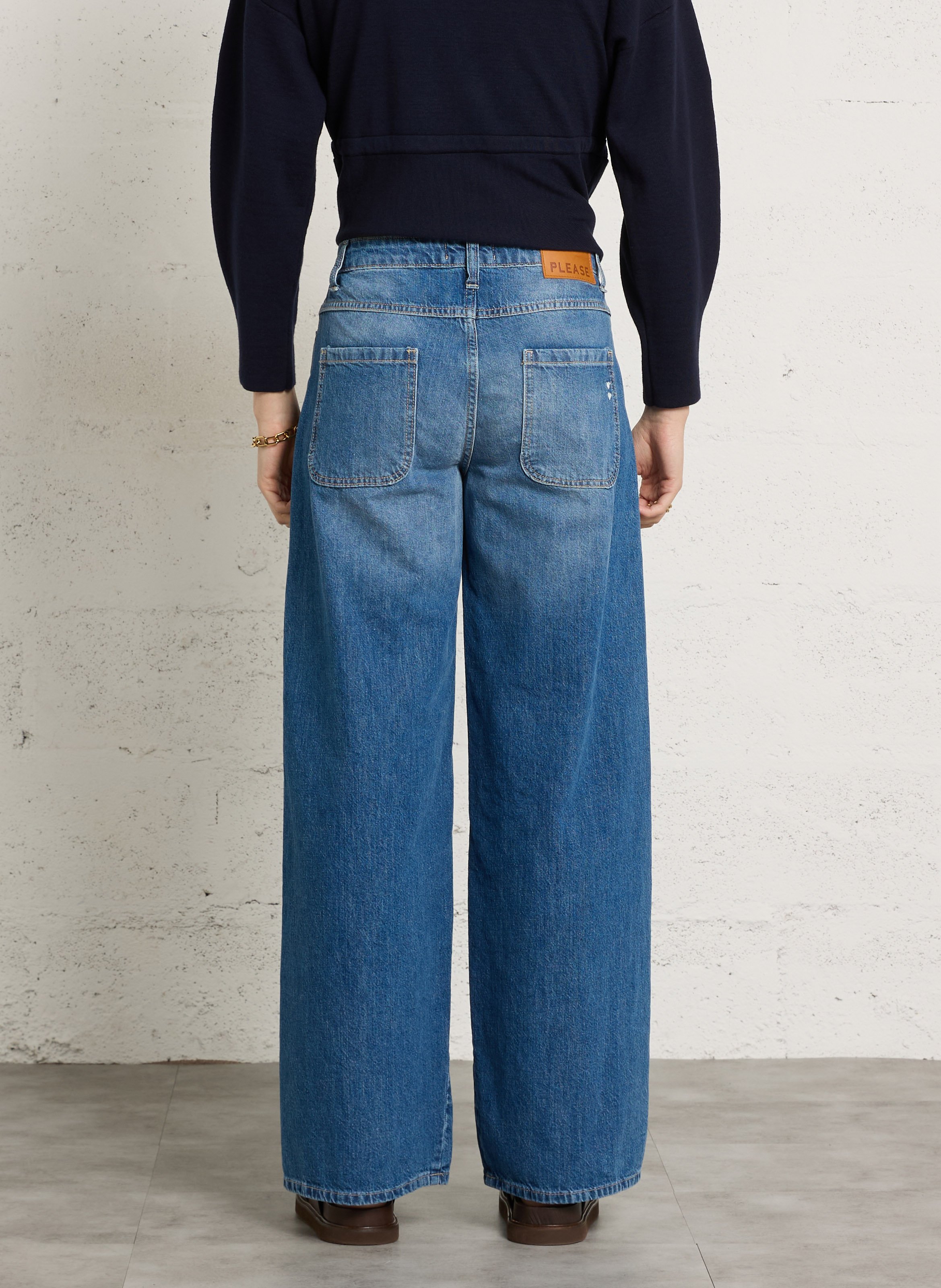 High-rise wide-leg cotton jeans PLEASE Blue