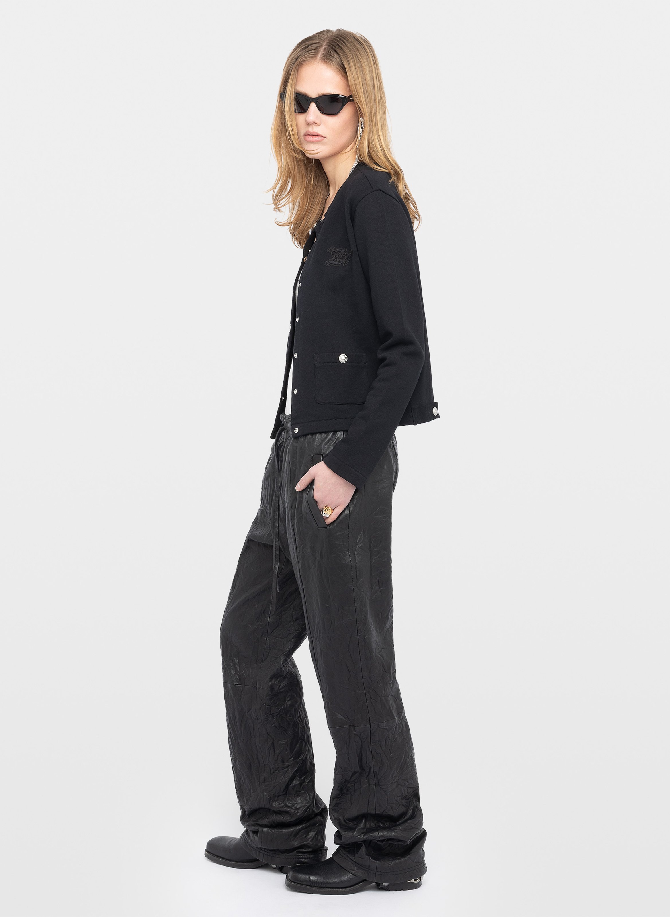 Einfarbige Bio-Baumwollstrickjacke mit Knöpfen ZADIG&VOLTAIRE Schwarz