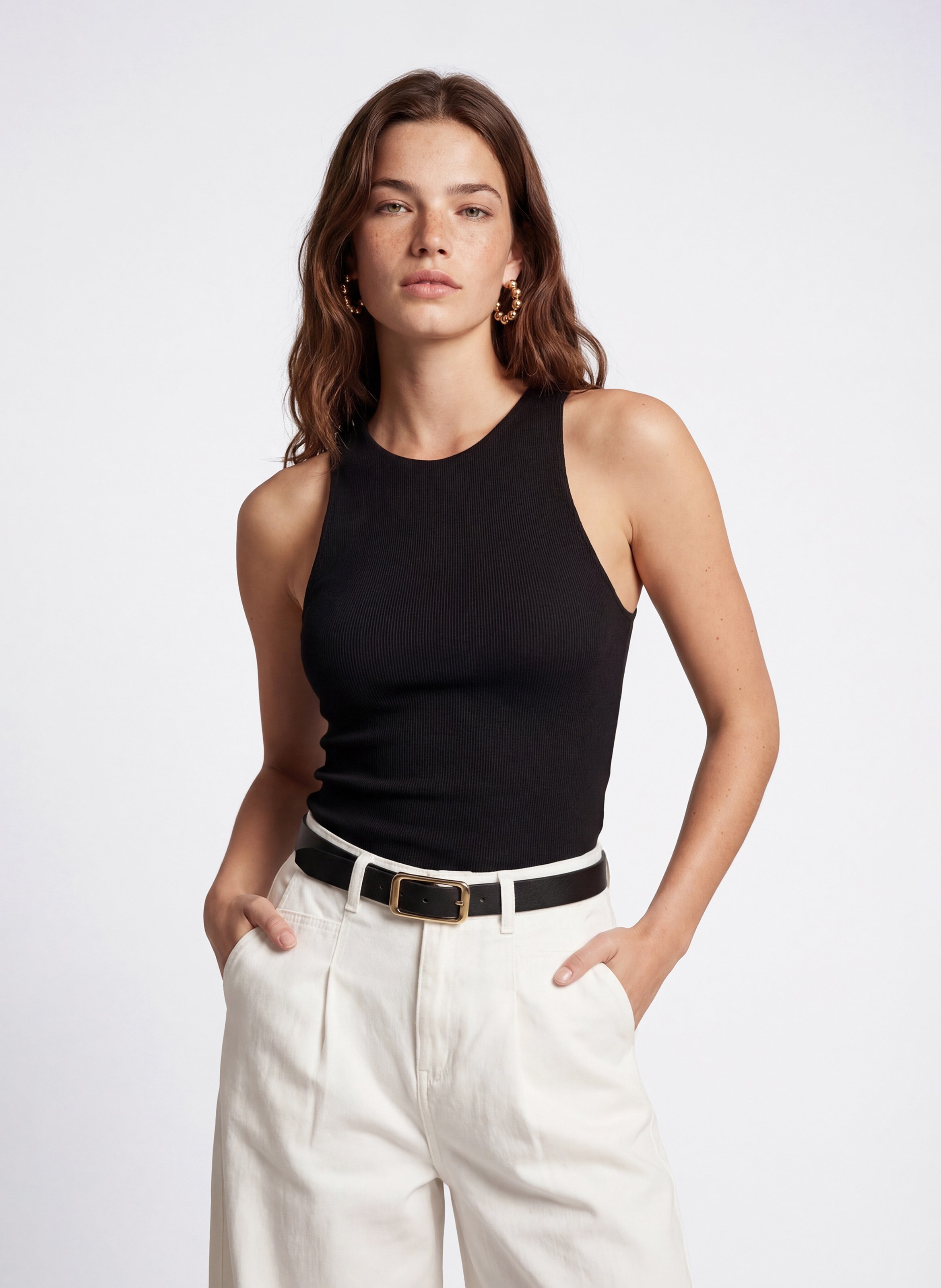 Fitted tank top in blended cotton KOOKAI Black