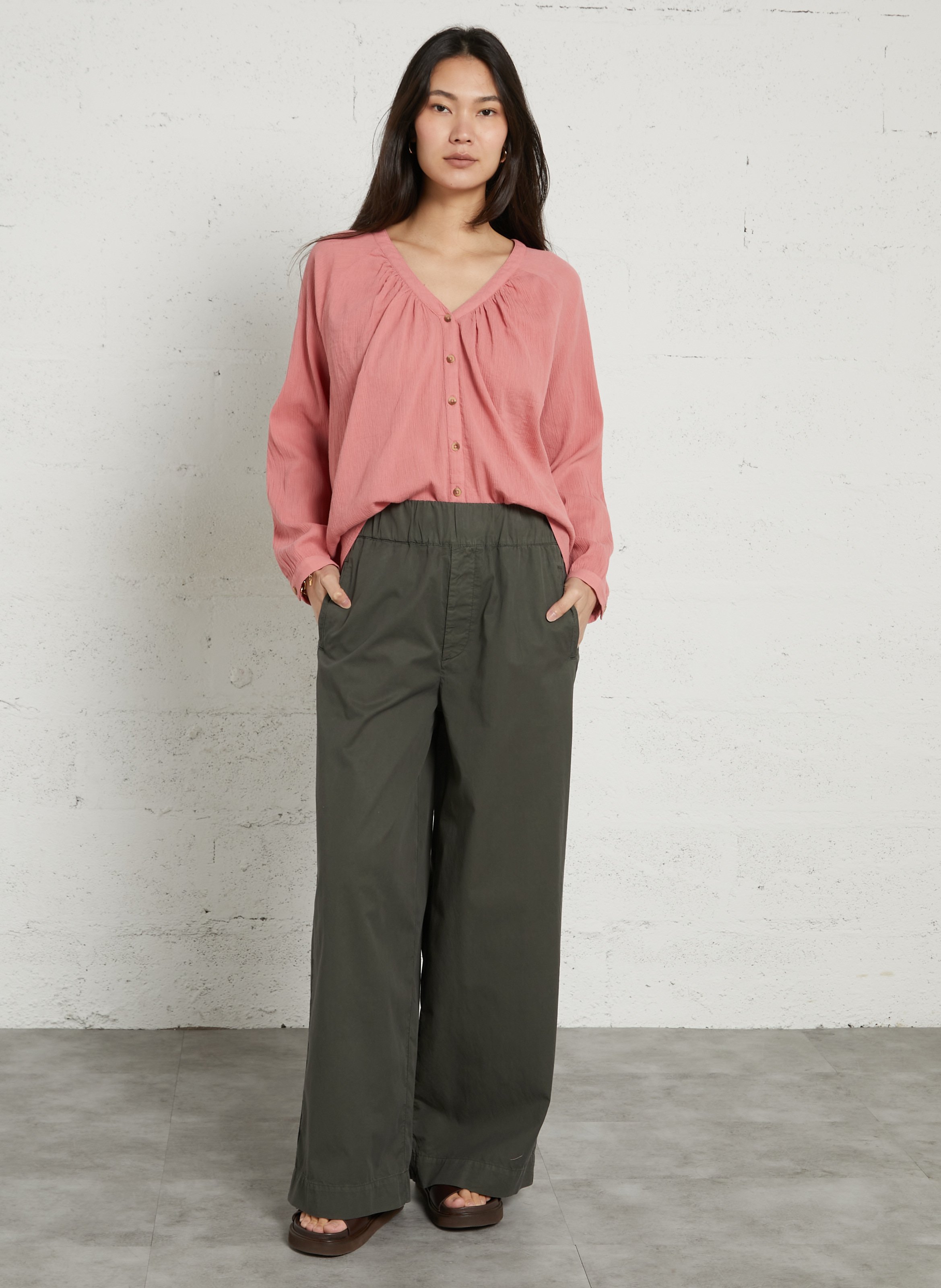 Oversized V-neck cotton blouse LA PETITE ETOILE Pink