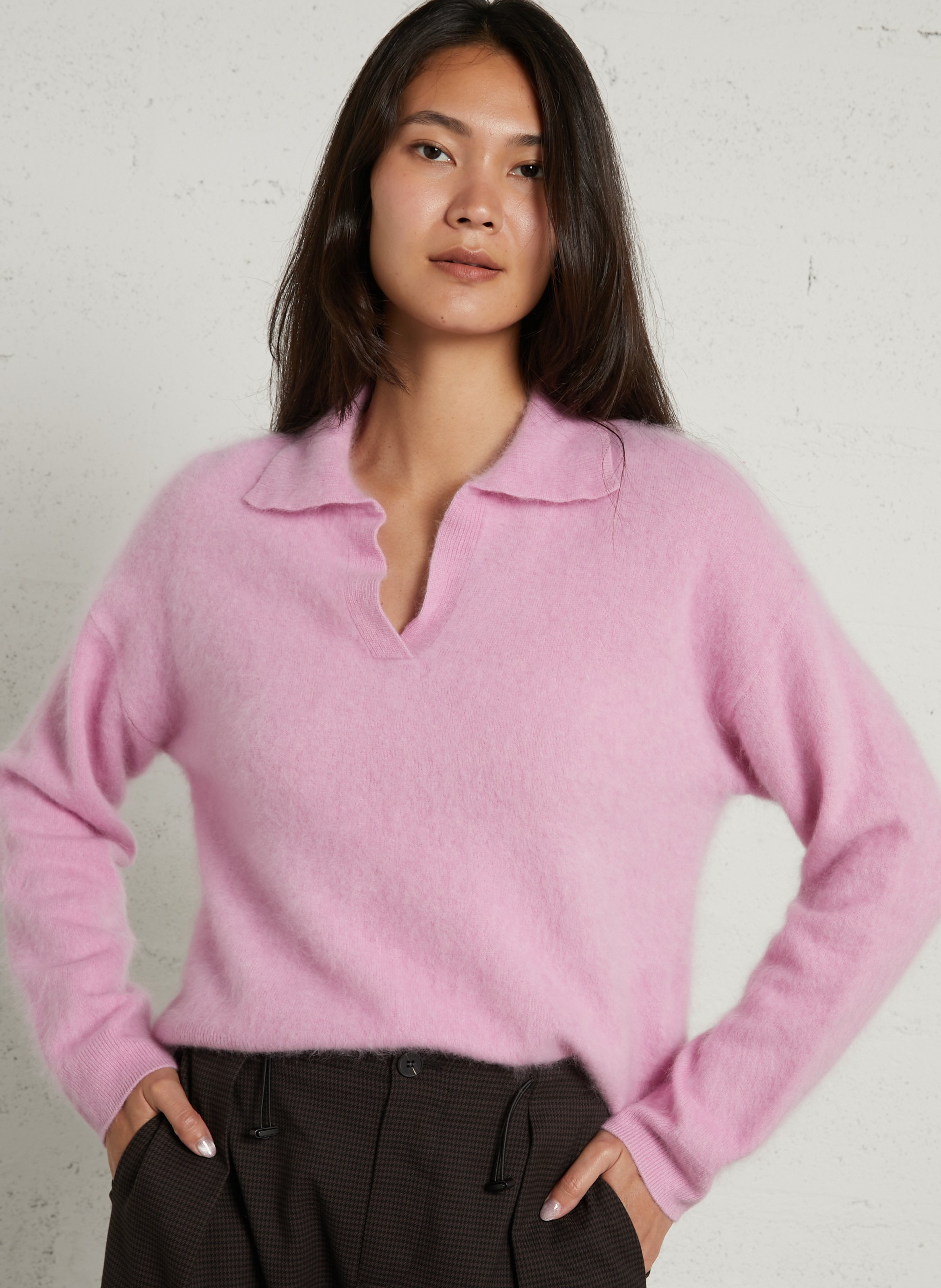 Oversized V-neck wool and cashmere sweater SUNCOO Pink